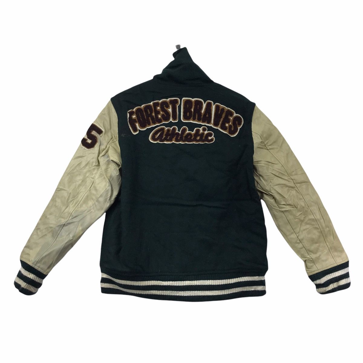 Vintage FOREST BRAVES ATHLETIC Oil Cake Leather Wool Varsity Jacket Size US L / EU 52-54 / 3 - 1 Thumbnail