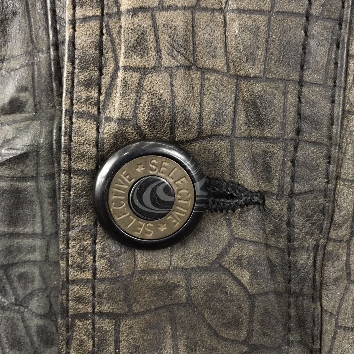 Vintage SELECTIVE CROCODILE Design Sheepskin Leather Jacket Size US L / EU 52-54 / 3 - 4 Thumbnail