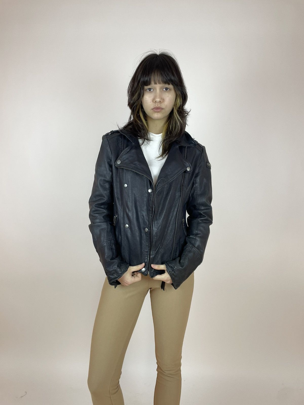 Vintage × tigha Tigha leather Jacket Womens black biker jacket size Large Size L / US 10 / IT 46 - 3 Thumbnail