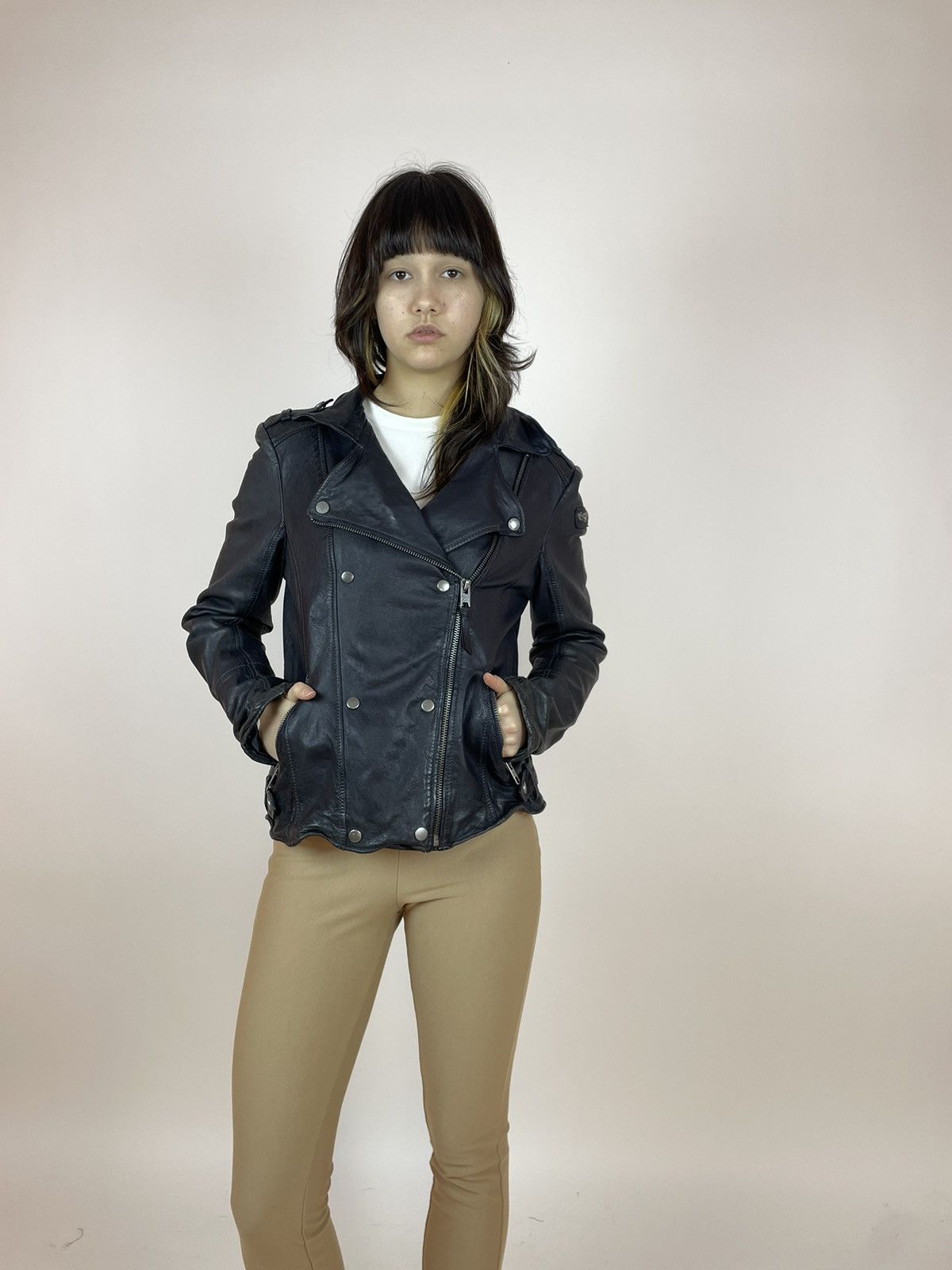 Vintage × tigha Tigha leather Jacket Womens black biker jacket size Large Size L / US 10 / IT 46 - 2 Thumbnail