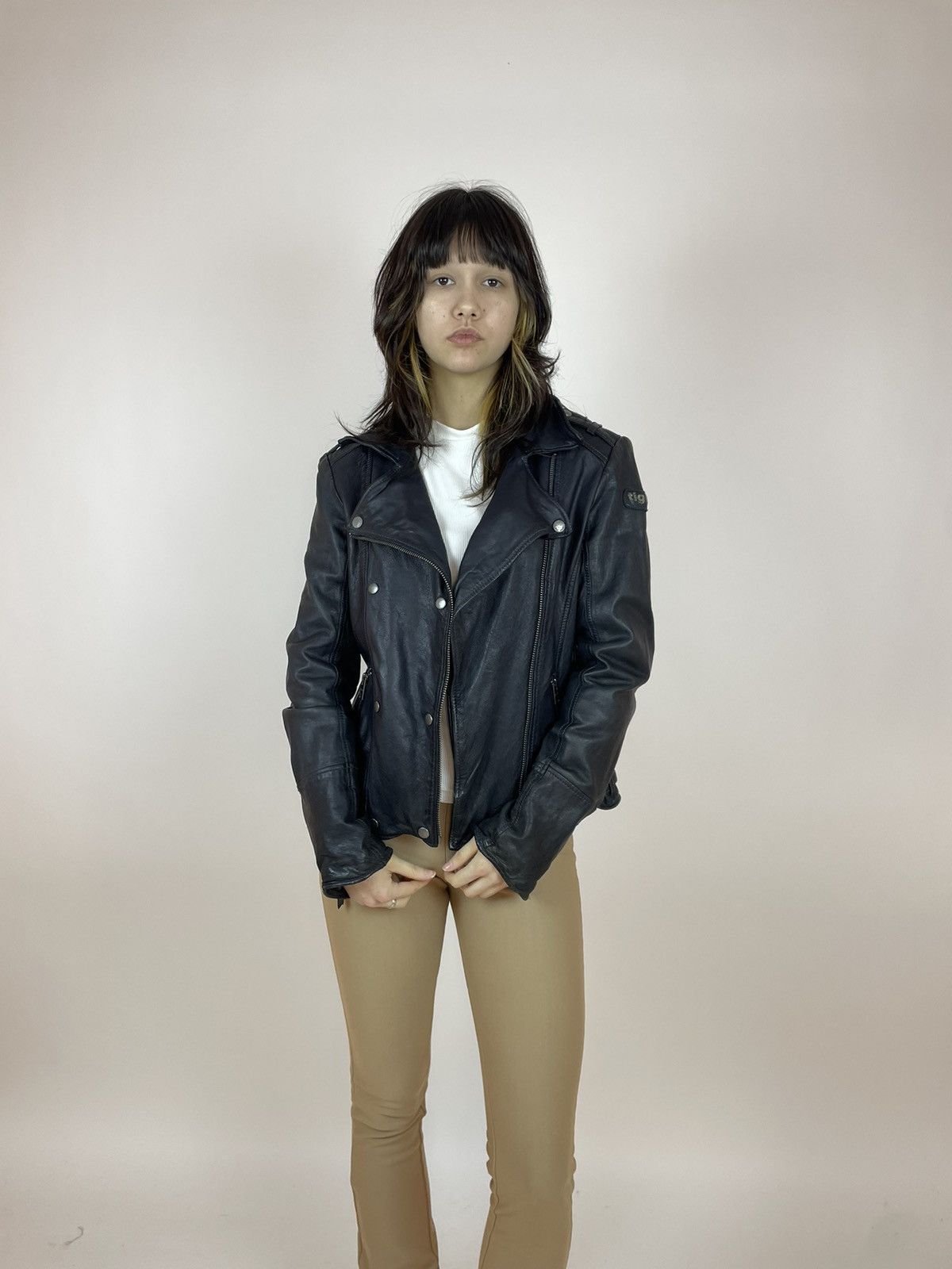 Vintage × tigha Tigha leather Jacket Womens black biker jacket size Large Size L / US 10 / IT 46 - 9 Thumbnail