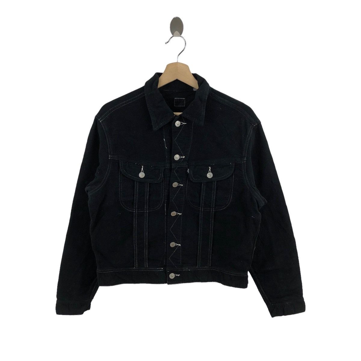 image of Archival Clothing x Indigo Vintage Dep’T Trucker Jacket in Black, Men's (Size Medium)