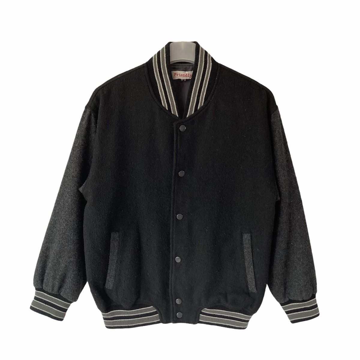 image of Bomber Jacket x Varsity Jacket Japanese Wool Varsity Jacket in Black, Men's (Size Small)