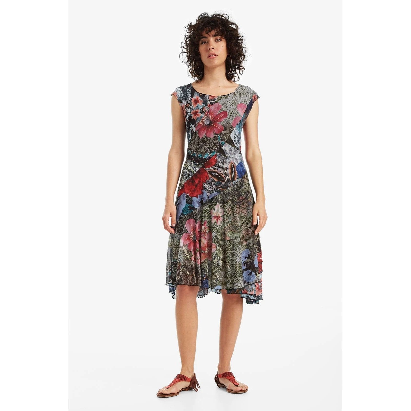 Desigual S Artsy Embellished Graphic Asymmetrical Patch Flor