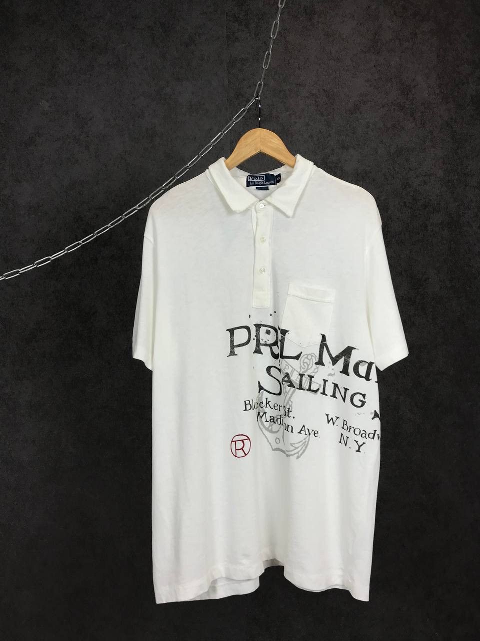 image of Polo Ralph Laurent Vintage Luxury Art Overprinted Polo Tee in White, Men's (Size XL)
