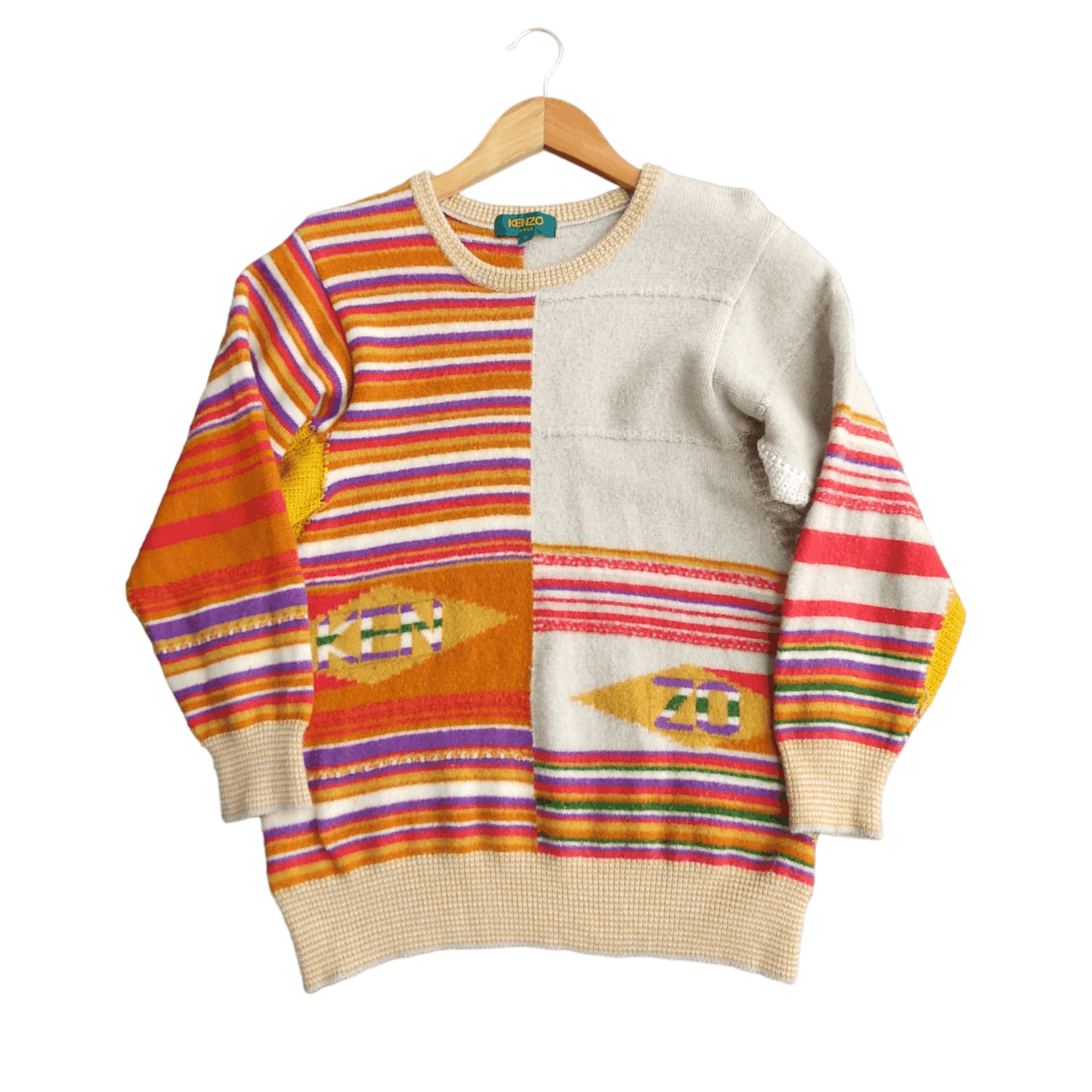 Vintage KENZO Golf Colours Striped Wool Sweater
