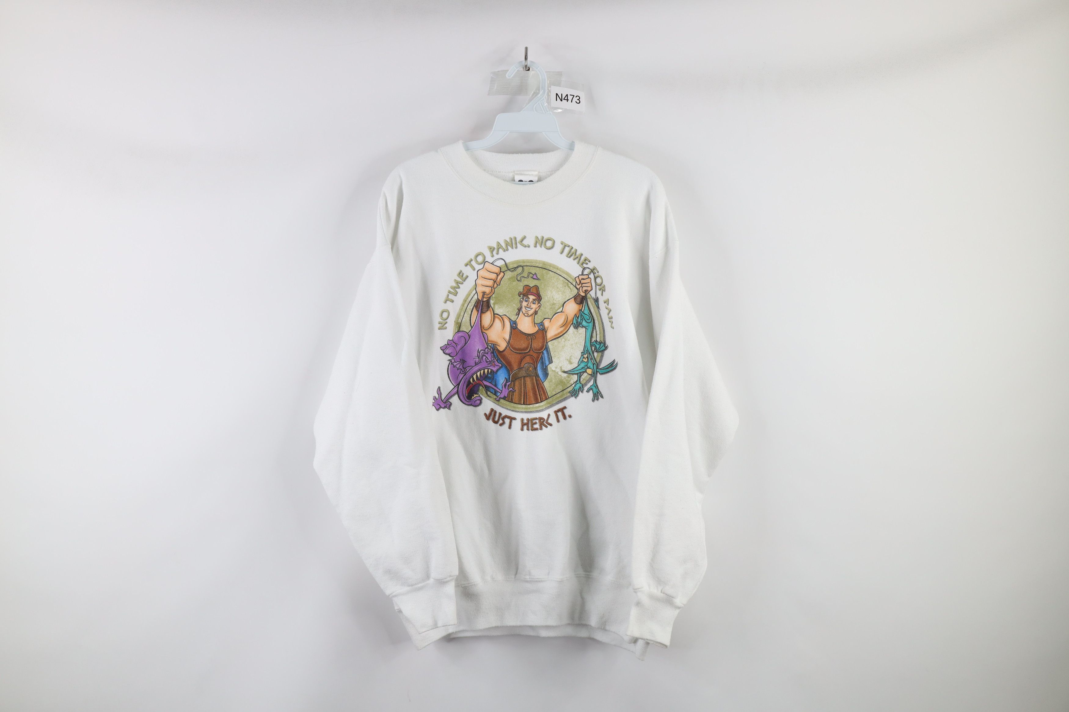 image of 90's Disney Hercules Movie Crewneck Sweatshirt Usa in White, Men's (Size Large)
