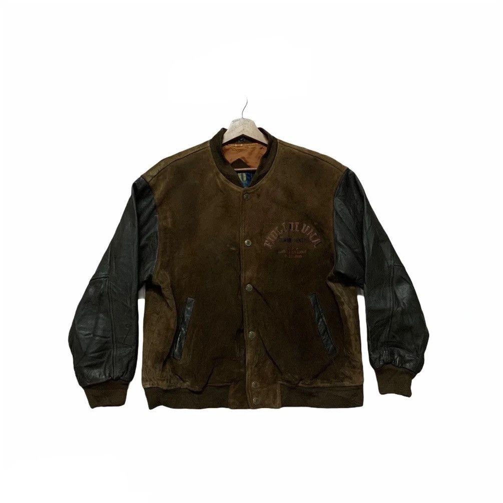 Japanese Brand × Vintage SEND OFFERS📌Vintage Spell Out Leather Sleeve Varsity Jacket Size US M / EU 48-50 / 2 - 1 Thumbnail