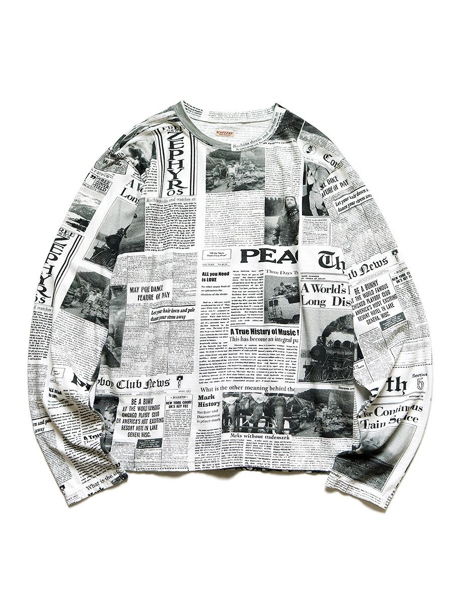 Kapital Gypsy Newspaper Pattern Long Sleeve Crew T-Shirt