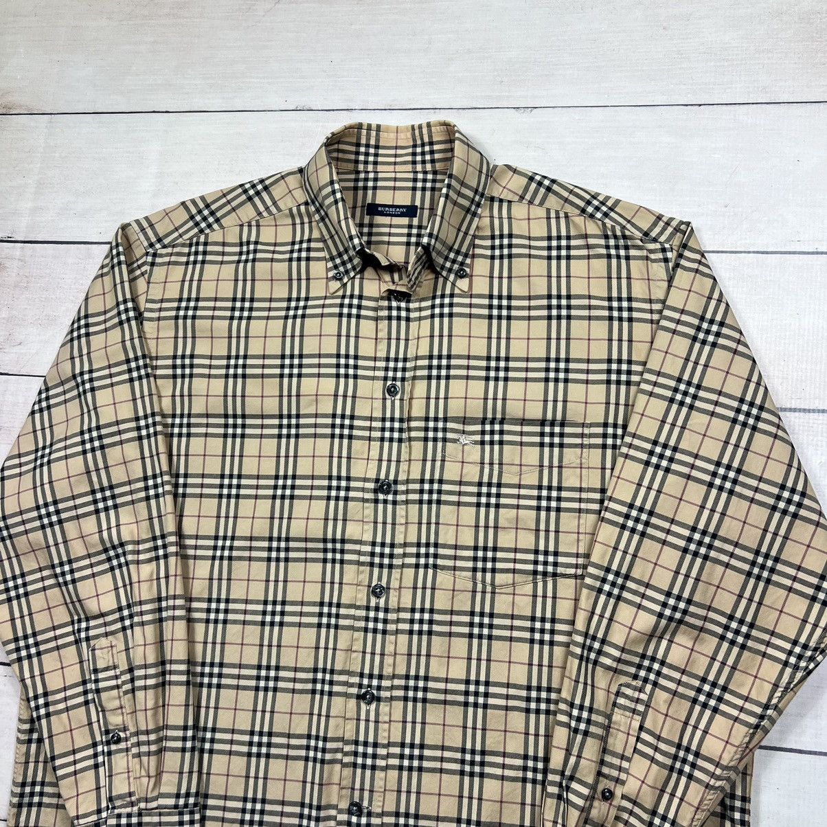 Burberry × Vintage Burberry London Nova Check Shirt Beige Pattern Vintage Size US XL / EU 56 / 4 - 3 Thumbnail