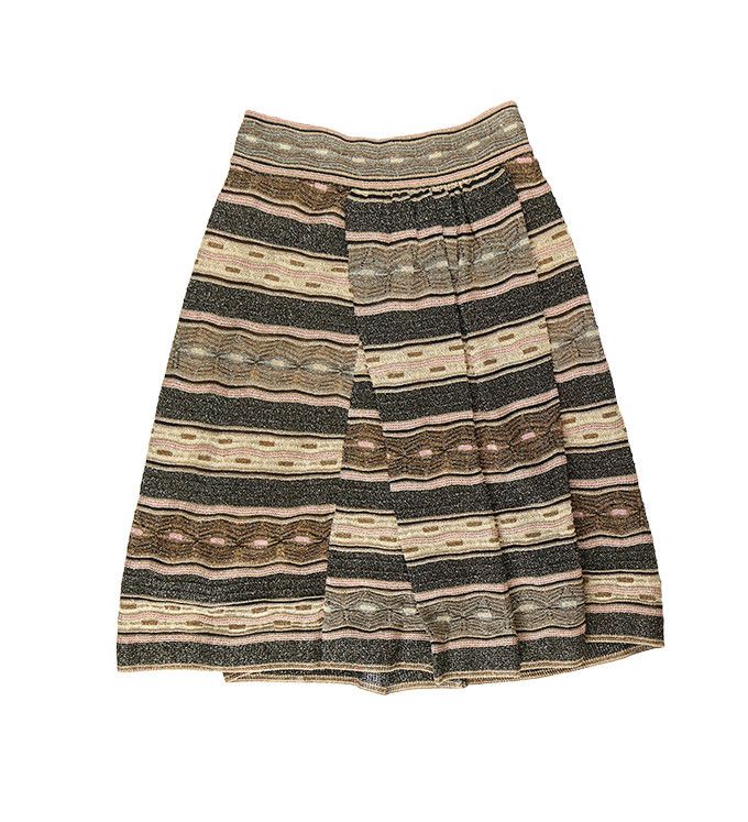 Missoni Pleated Brown Striped Gold Elasticated Skirt UK 8