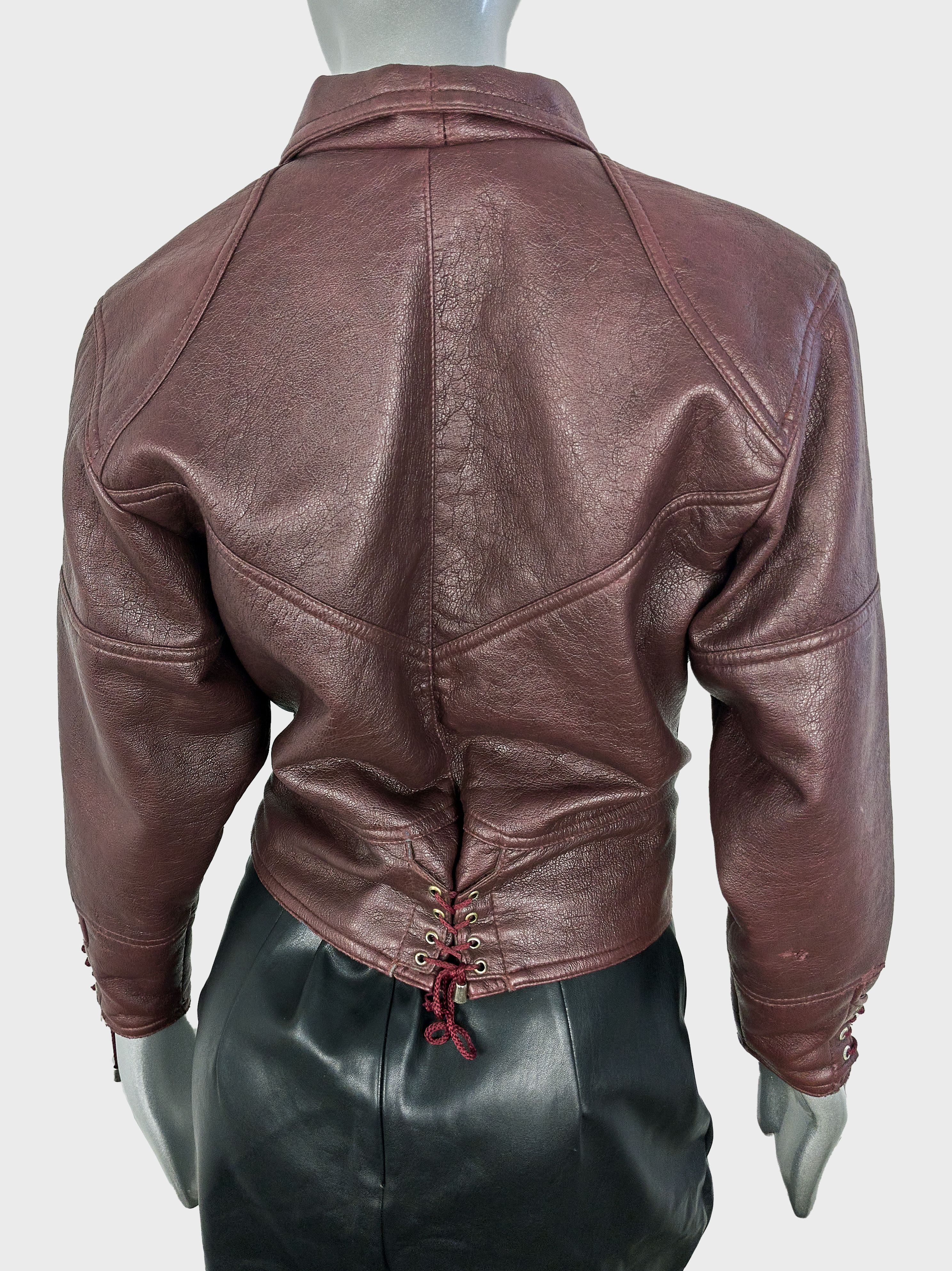 Vintage Vintage Y2K burgundy faux leather biker jacket Size S / US 4 / IT 40 - 6 Thumbnail