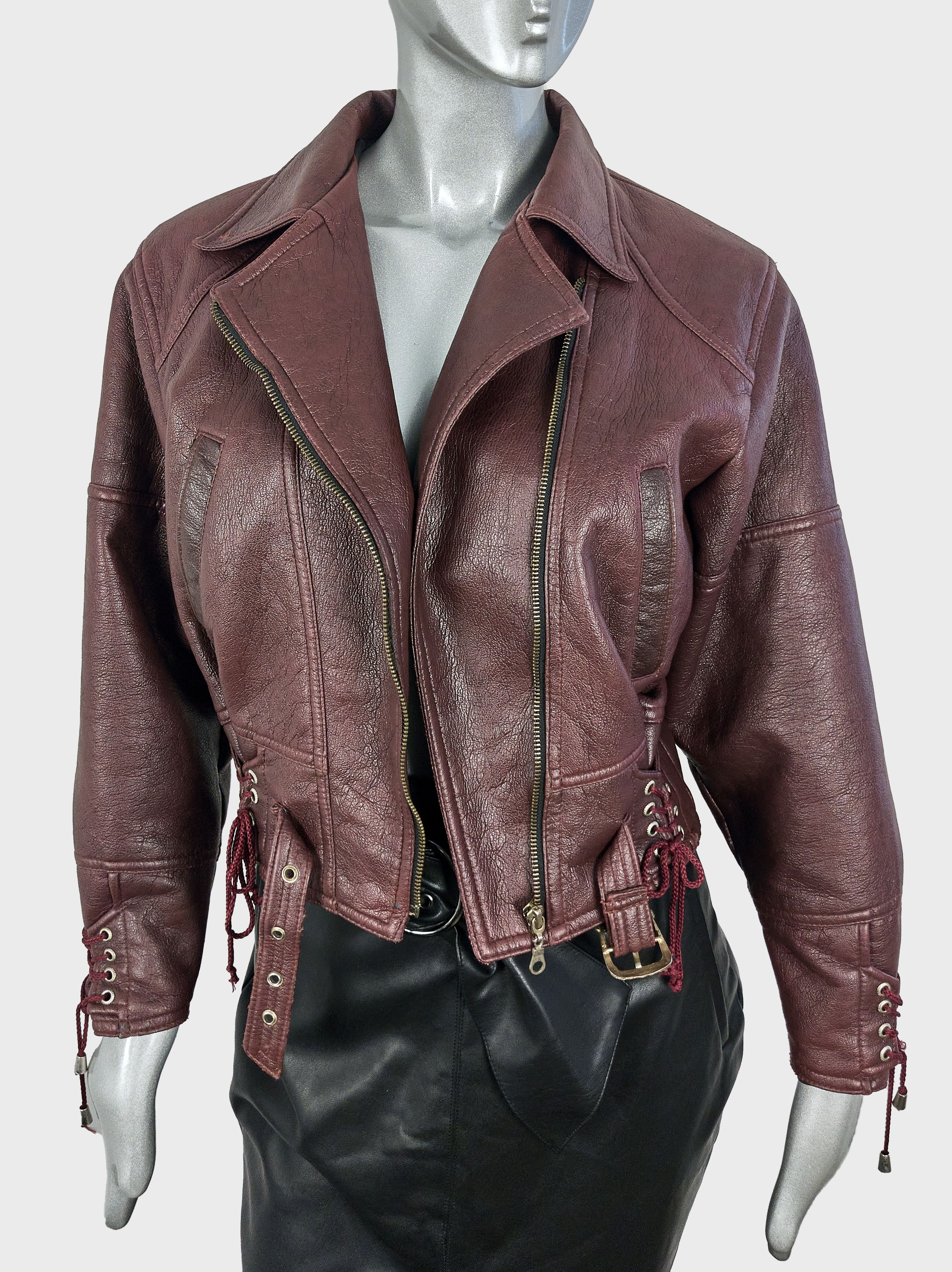Vintage Vintage Y2K burgundy faux leather biker jacket Size S / US 4 / IT 40 - 4 Thumbnail