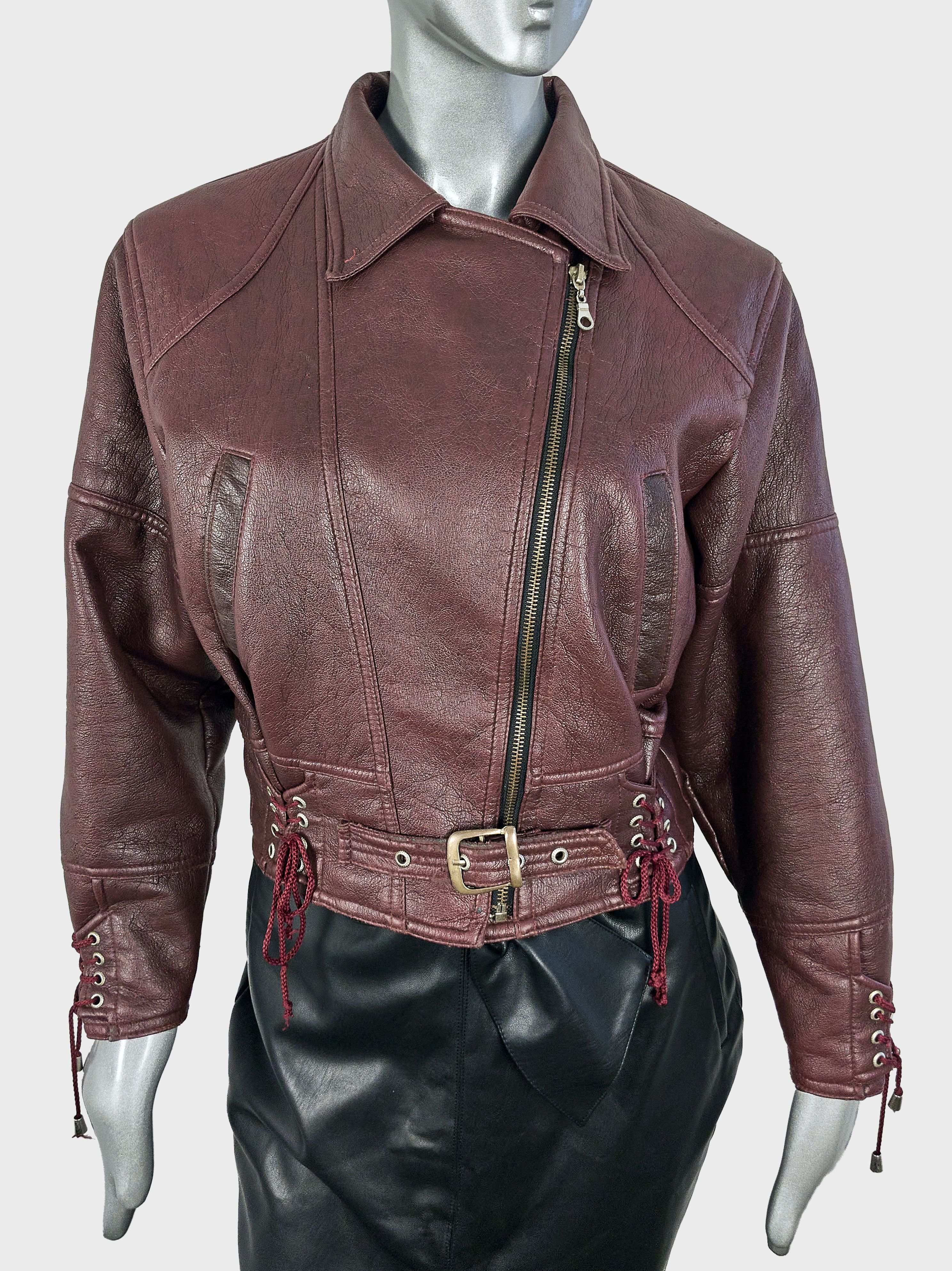 Vintage Vintage Y2K burgundy faux leather biker jacket Size S / US 4 / IT 40 - 3 Thumbnail