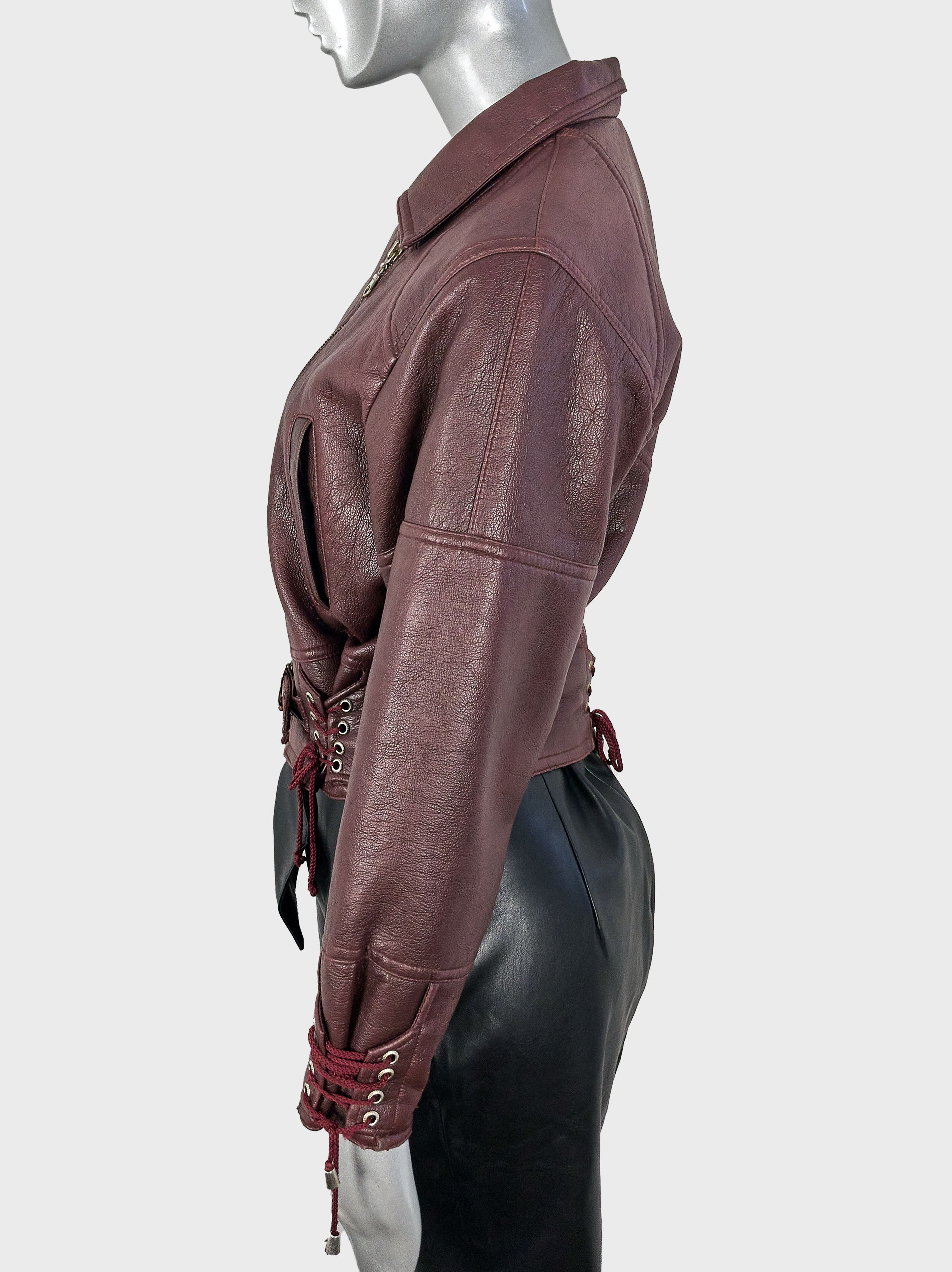 Vintage Vintage Y2K burgundy faux leather biker jacket Size S / US 4 / IT 40 - 5 Thumbnail