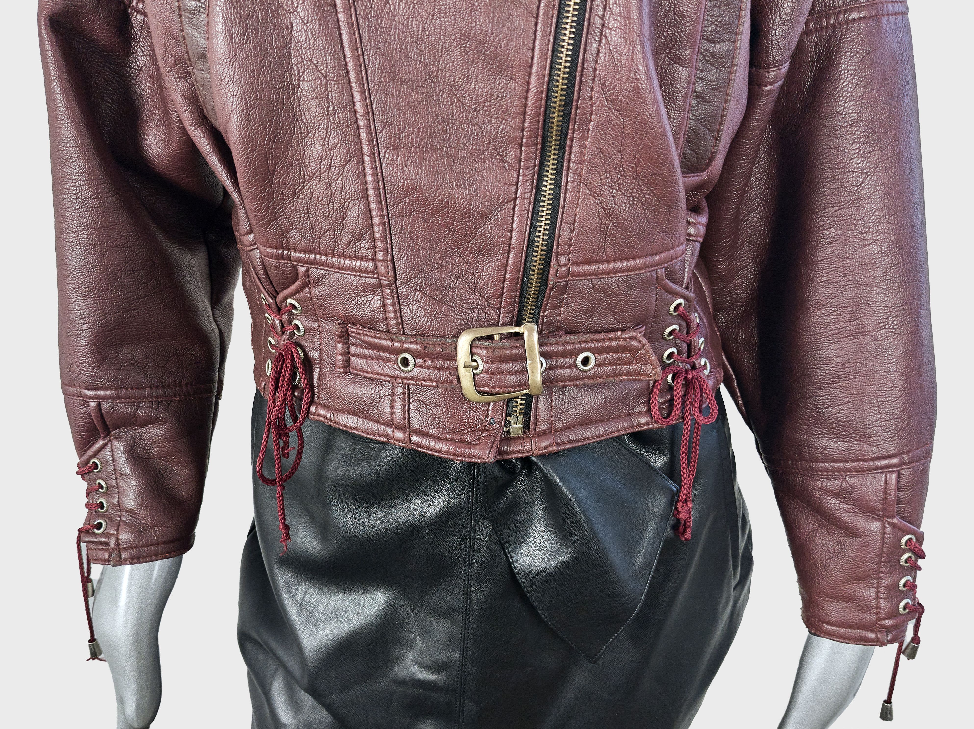 Vintage Vintage Y2K burgundy faux leather biker jacket Size S / US 4 / IT 40 - 8 Thumbnail