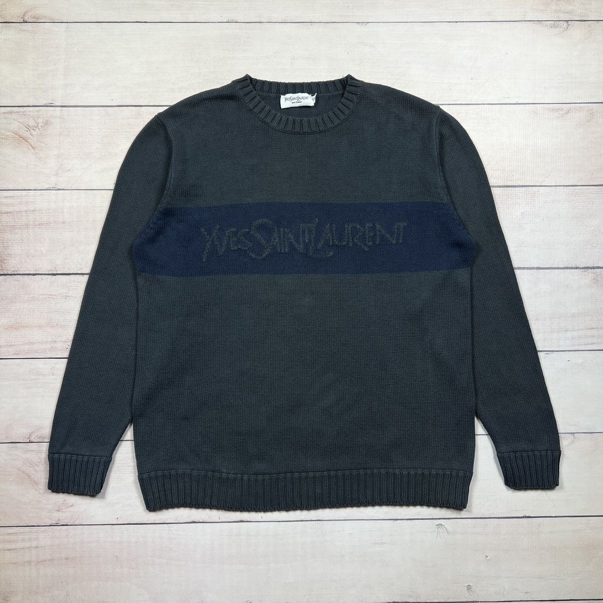 Yves Saint Laurent Yves Saint Laurent Knitwear Sweater Big Logo Spellout YSL Size US L / EU 52-54 / 3 - 1 Thumbnail