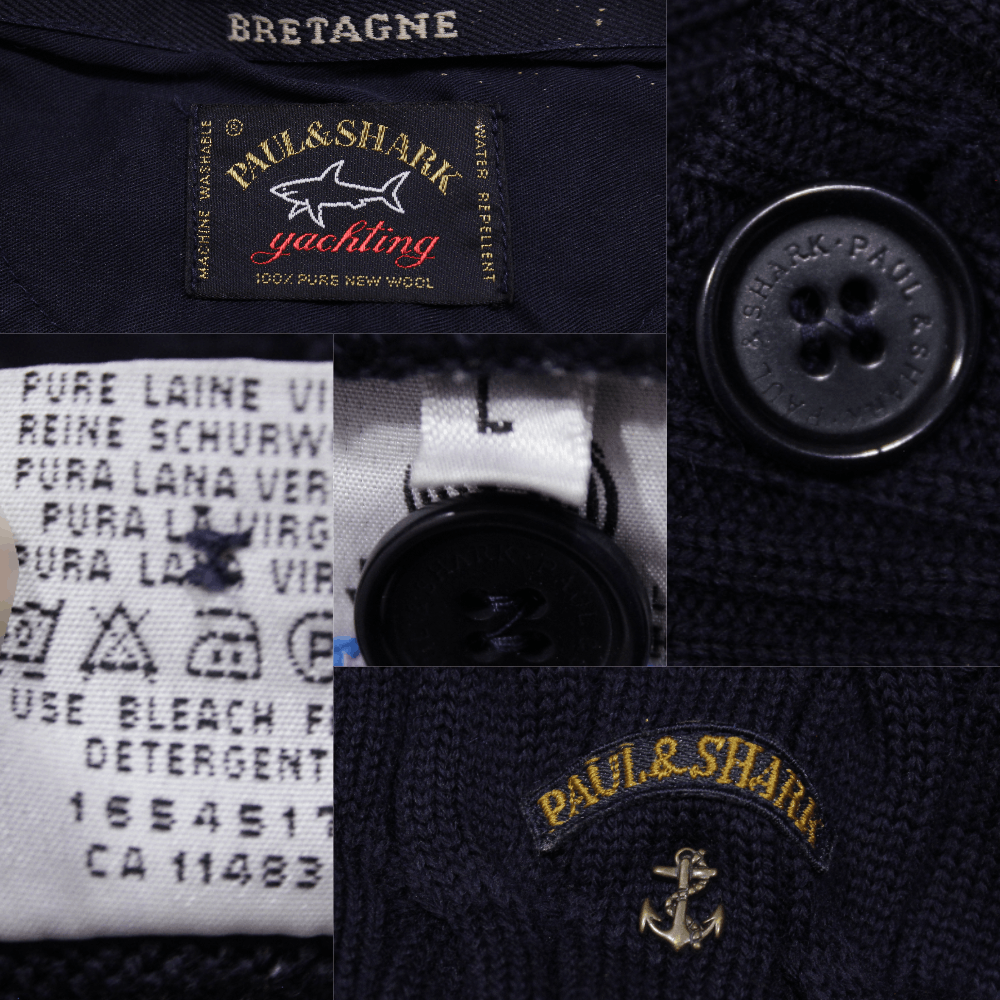 Paul & Shark Metal Logo Wool Cable Heavy Cardigan Vintage Size US L / EU 52-54 / 3 - 9 Thumbnail