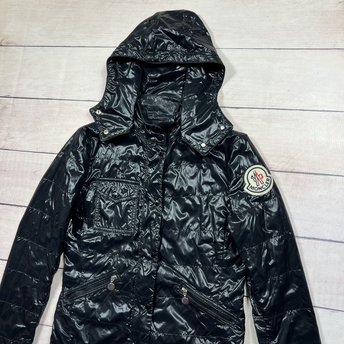 Designer × Moncler Moncler Shiny Black Jacket Big Badge Logo Size M / US 6-8 / IT 42-44 - 3 Thumbnail