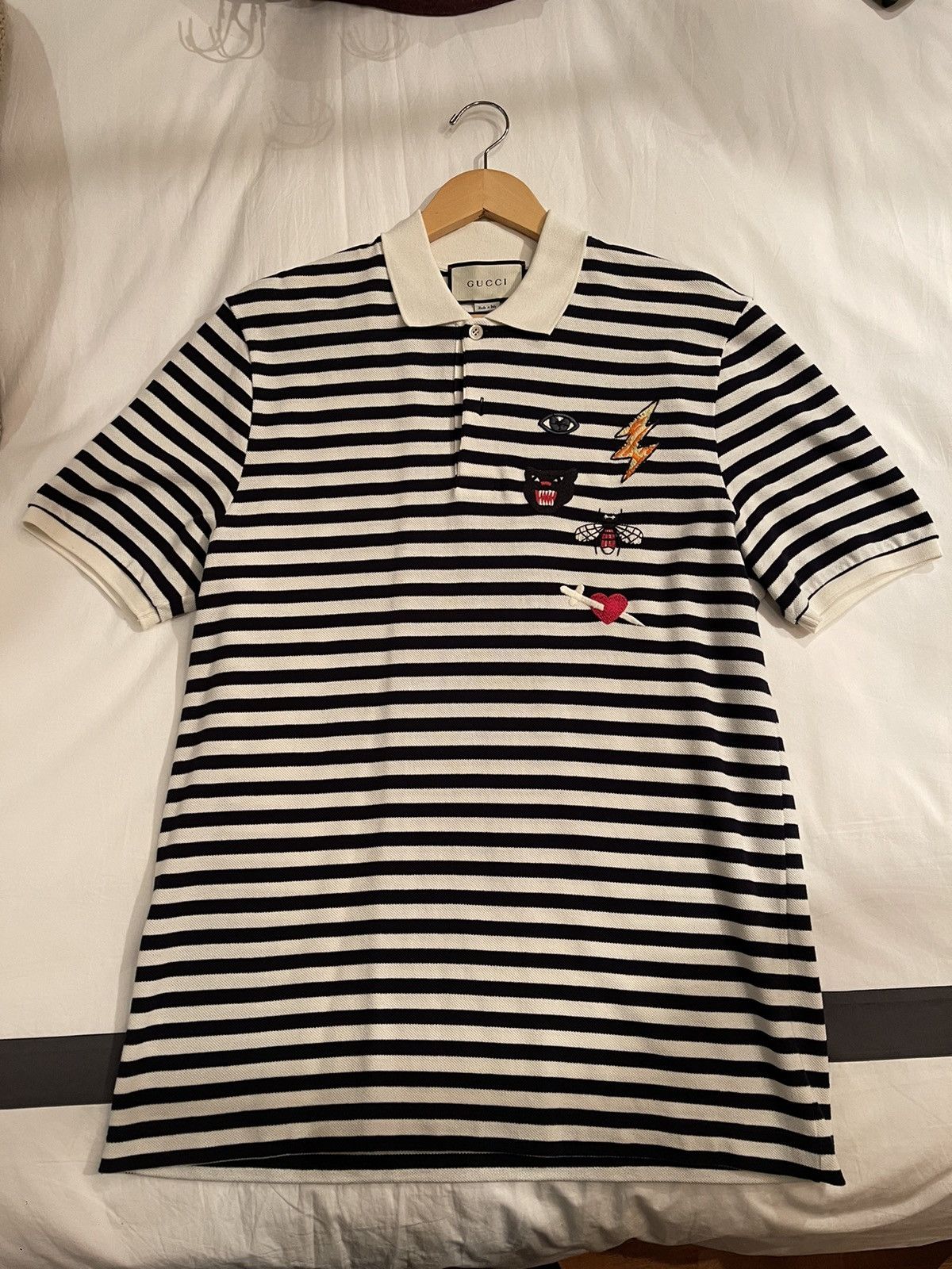 Gucci Gucci Patched black and white Striped Polo Size US XL / EU 56 / 4 - 1 Thumbnail