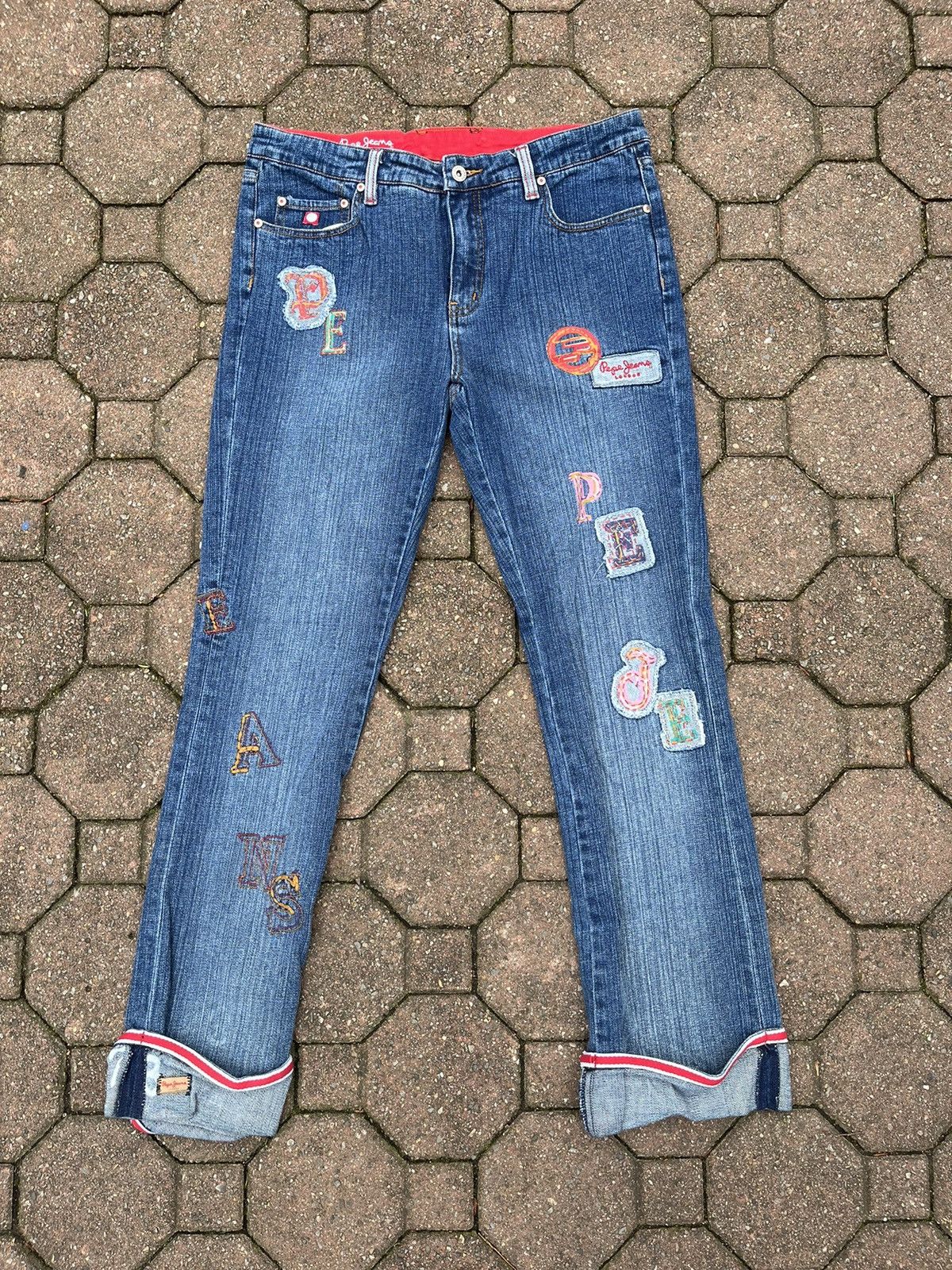 Blue Patch Word Embroidered Pepe Jeans 90s VTG
