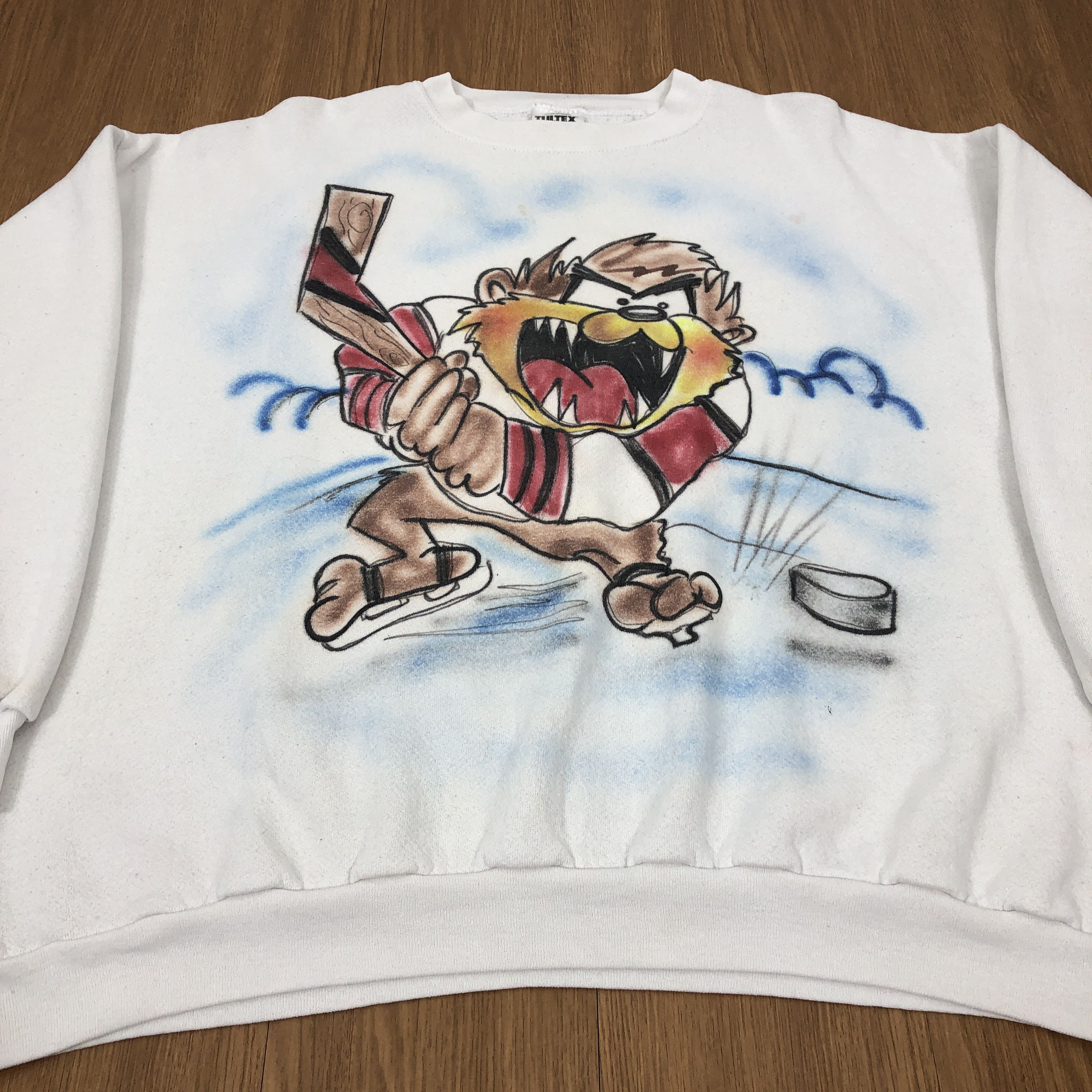 Vintage × Warner Bros Vintage 90s Tazmania Looney Tunes White Sweatshirt Size US XXL / EU 58 / 5 - 4 Thumbnail