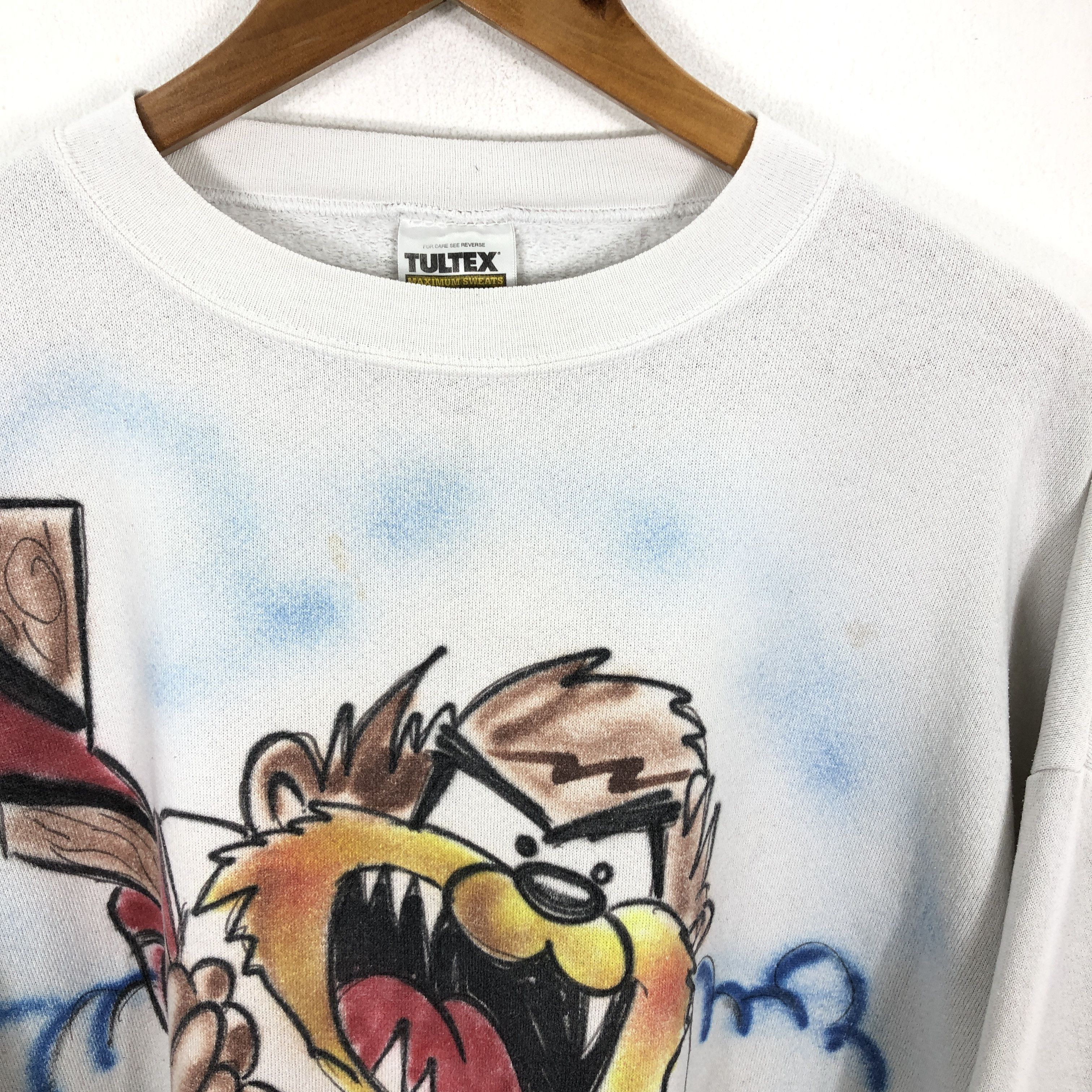 Vintage × Warner Bros Vintage 90s Tazmania Looney Tunes White Sweatshirt Size US XXL / EU 58 / 5 - 6 Thumbnail
