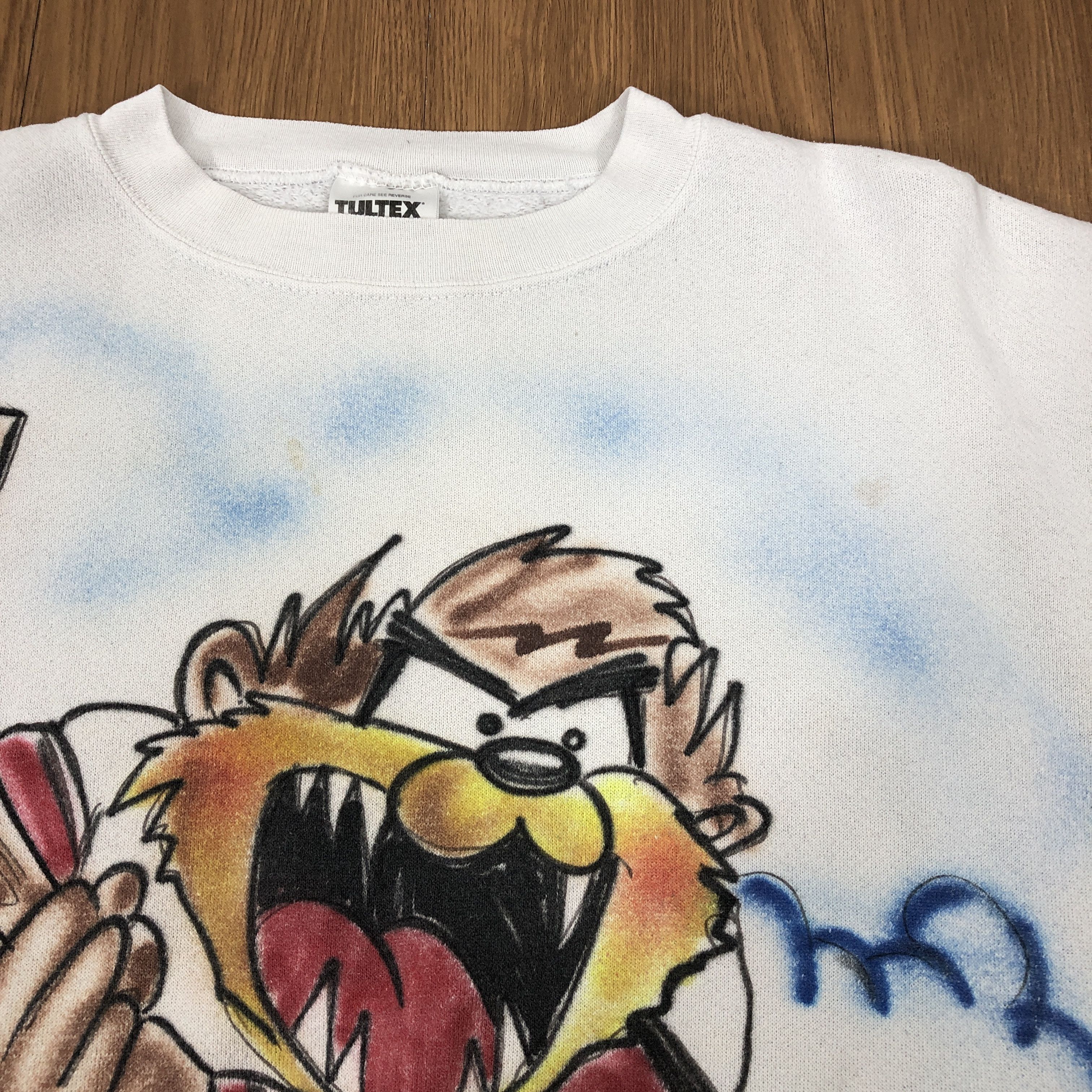 Vintage × Warner Bros Vintage 90s Tazmania Looney Tunes White Sweatshirt Size US XXL / EU 58 / 5 - 5 Thumbnail