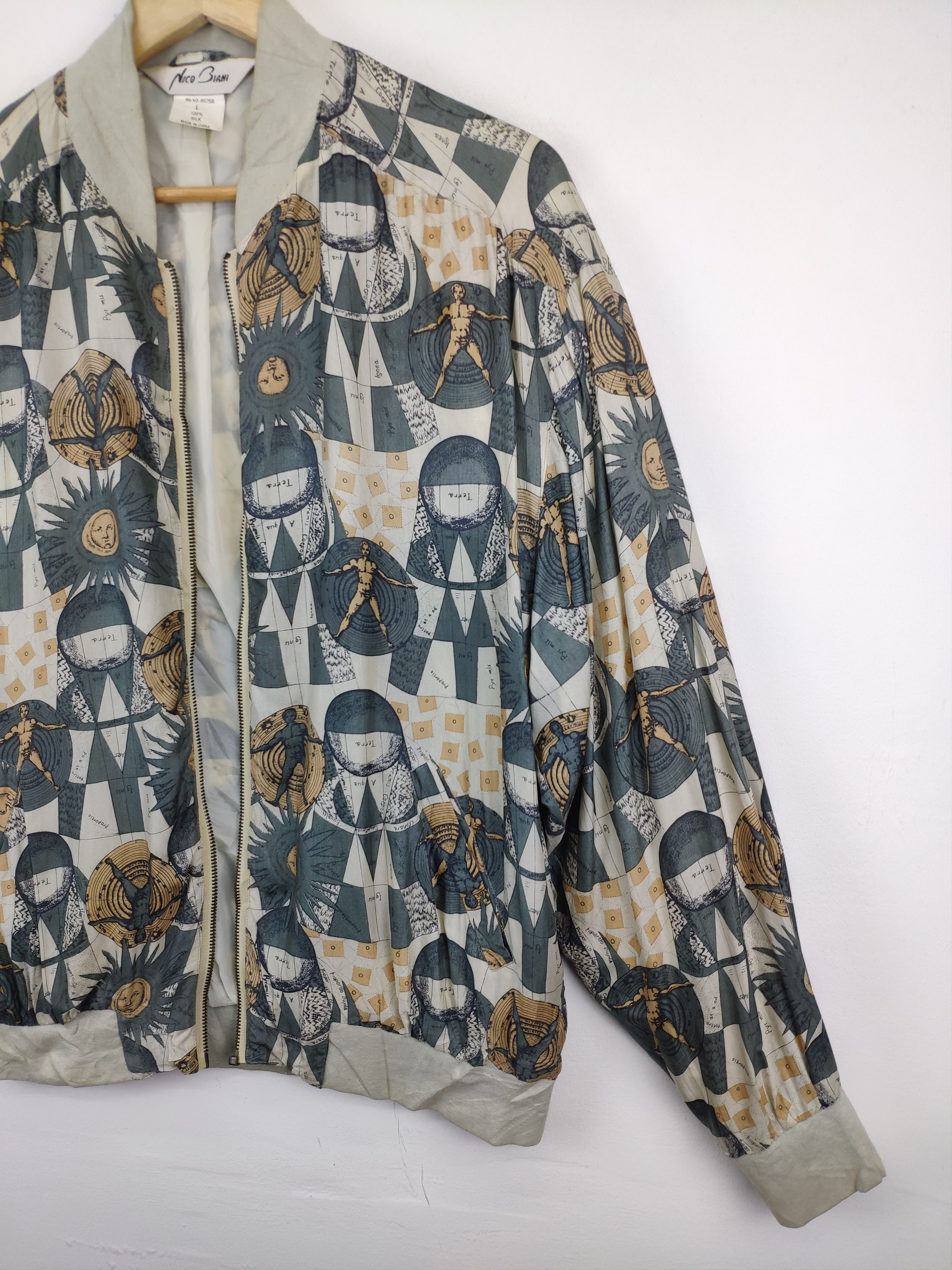 Japanese Brand × Vintage 🇯🇵 Vintage 90s Nico Biani Silk Jacket Bomber Printed Size US L / EU 52-54 / 3 - 4 Thumbnail