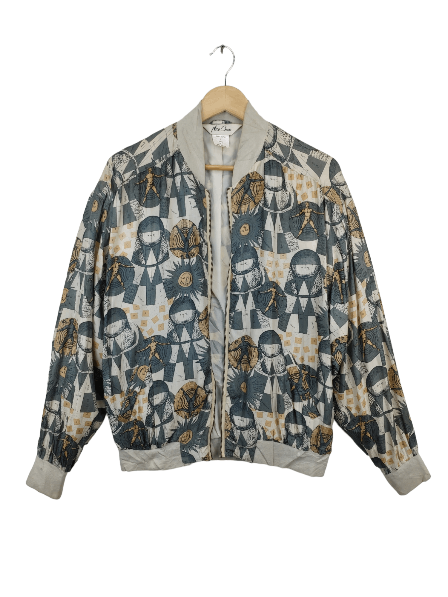 Japanese Brand × Vintage 🇯🇵 Vintage 90s Nico Biani Silk Jacket Bomber Printed Size US L / EU 52-54 / 3 - 1 Thumbnail