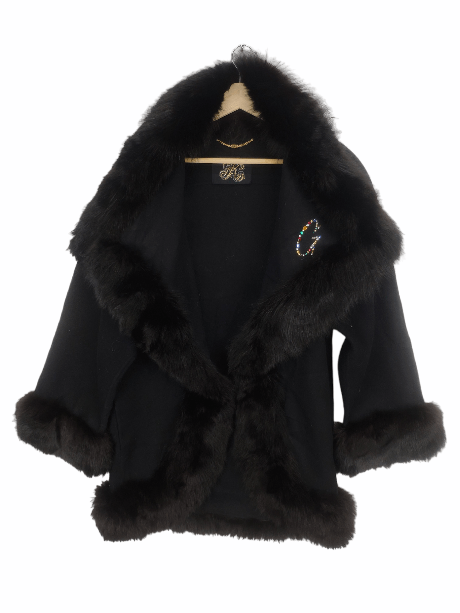 Designer × Japanese Brand OFFER 💥 Vintage Wool Faux Fur Cardigan Black Size L / US 10 / IT 46 - 1 Thumbnail