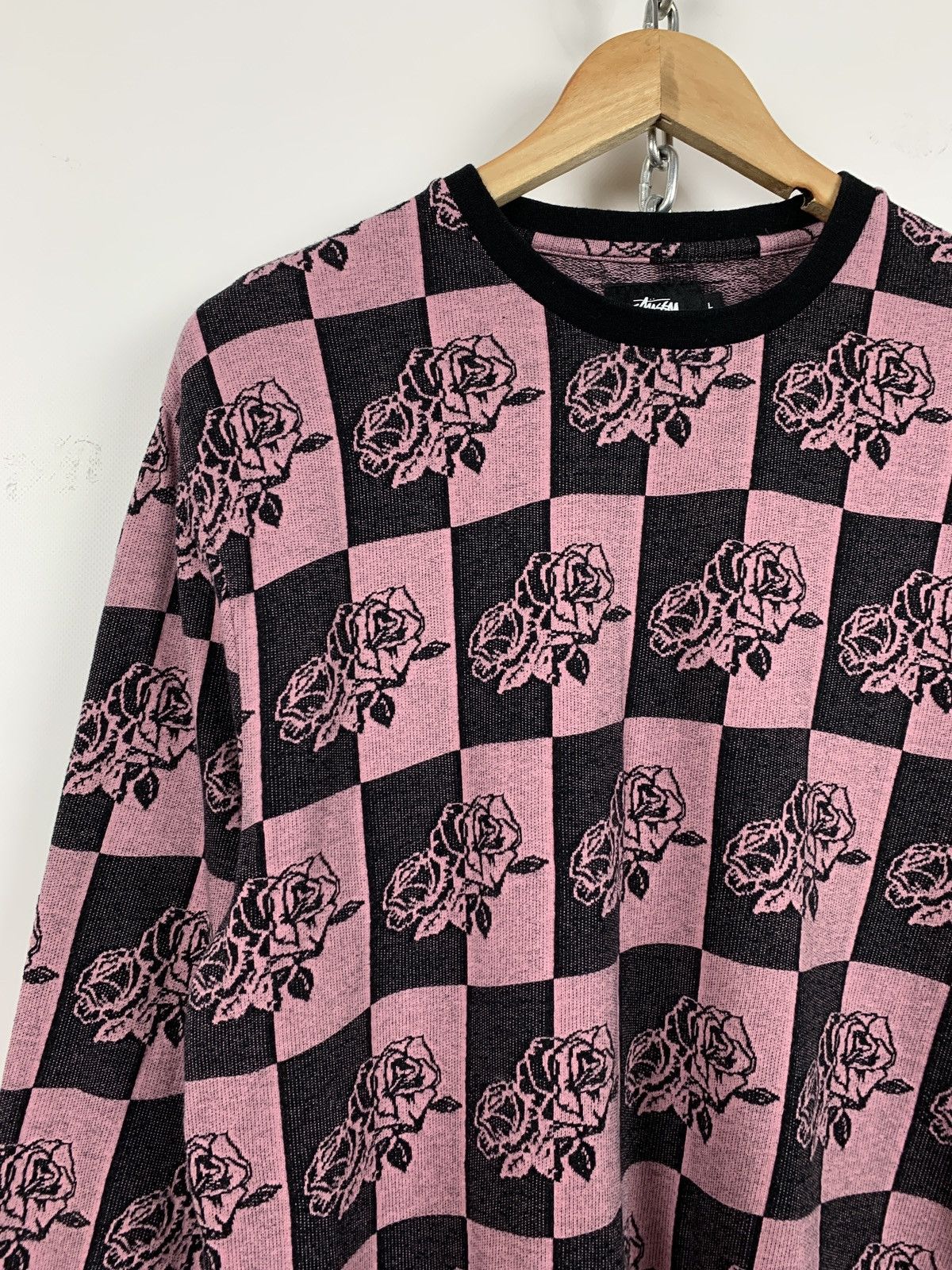 Stussy Vintage Stussy Rose Checkered Jacquard Long Sleeve Shirt Size US L / EU 52-54 / 3 - 5 Thumbnail