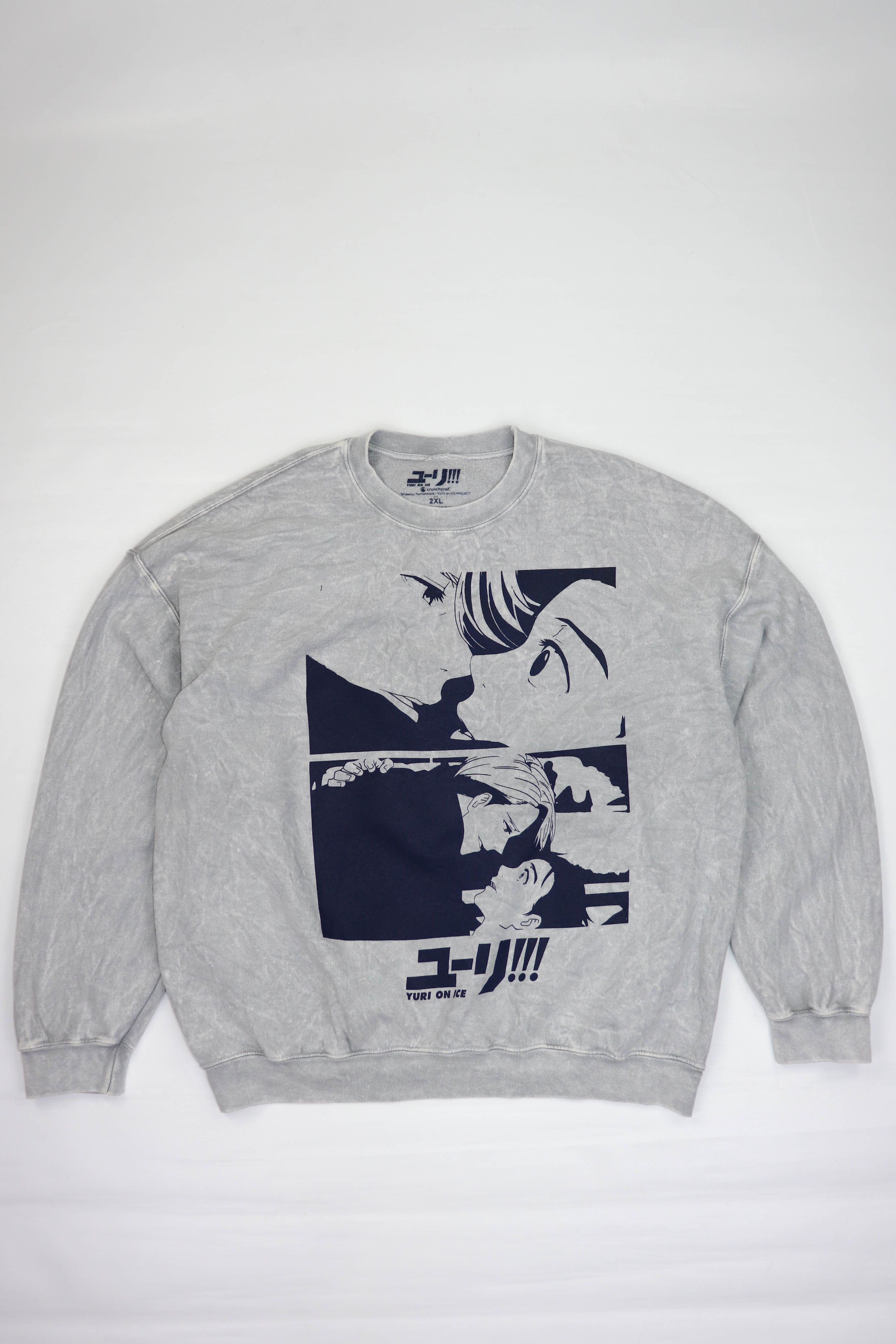 Anima Japanese Brand Sony Yuri On Ice Crunchyroll Acid Washed Gray Crewneck Sweatshirt Grailed