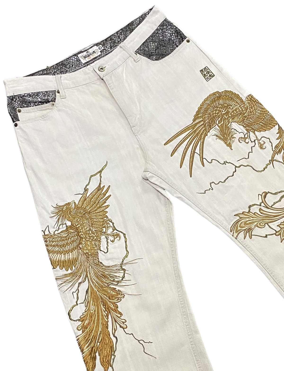 Japanese Brand Karakuri Tamashii Birds And Lightning Embroidery Denim Jeans Size US 36 / EU 52 - 18 Thumbnail
