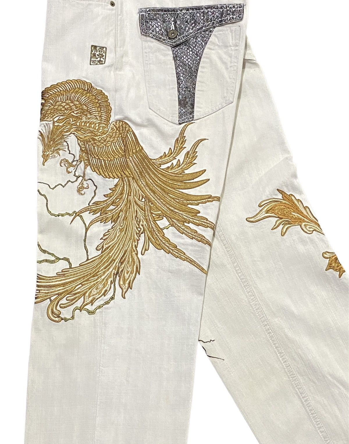 Japanese Brand Karakuri Tamashii Birds And Lightning Embroidery Denim Jeans Size US 36 / EU 52 - 22 Thumbnail