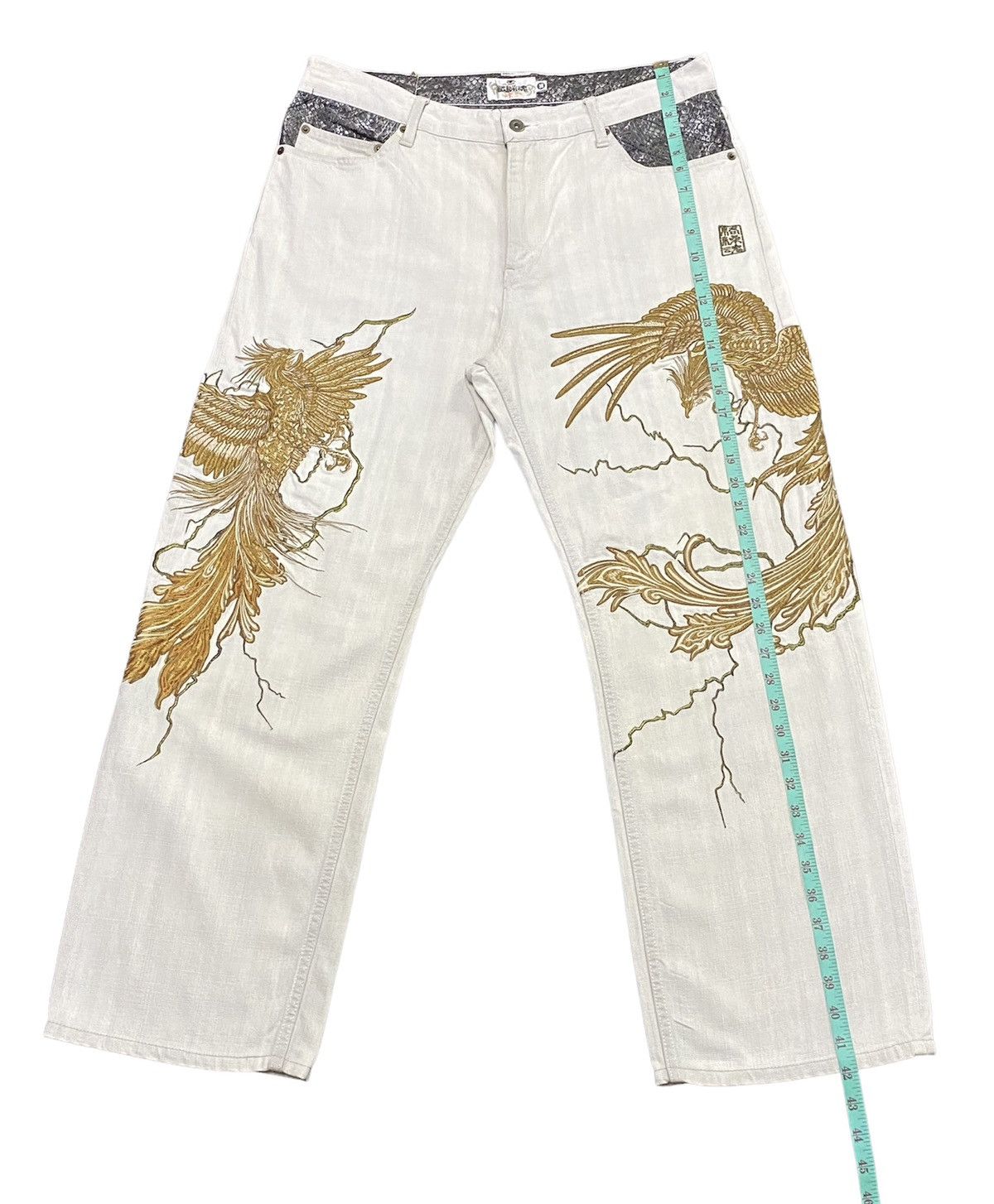 Japanese Brand Karakuri Tamashii Birds And Lightning Embroidery Denim Jeans Size US 36 / EU 52 - 6 Thumbnail