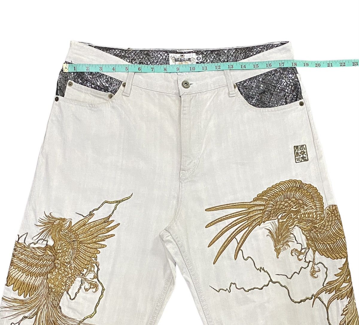 Japanese Brand Karakuri Tamashii Birds And Lightning Embroidery Denim Jeans Size US 36 / EU 52 - 4 Thumbnail