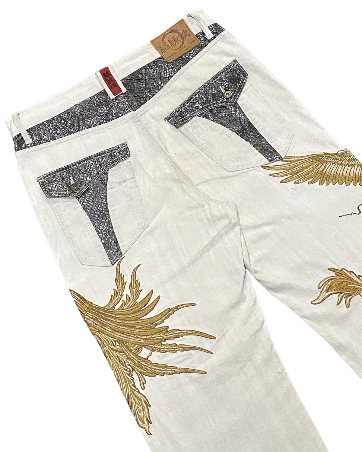 Japanese Brand Karakuri Tamashii Birds And Lightning Embroidery Denim Jeans Size US 36 / EU 52 - 20 Thumbnail