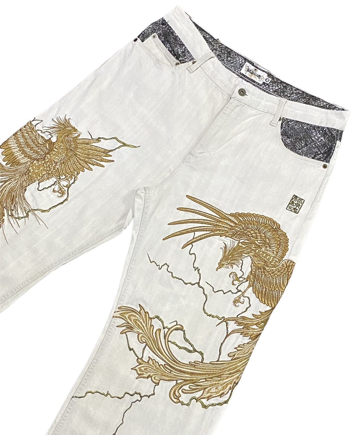 Japanese Brand Karakuri Tamashii Birds And Lightning Embroidery Denim Jeans Size US 36 / EU 52 - 19 Thumbnail