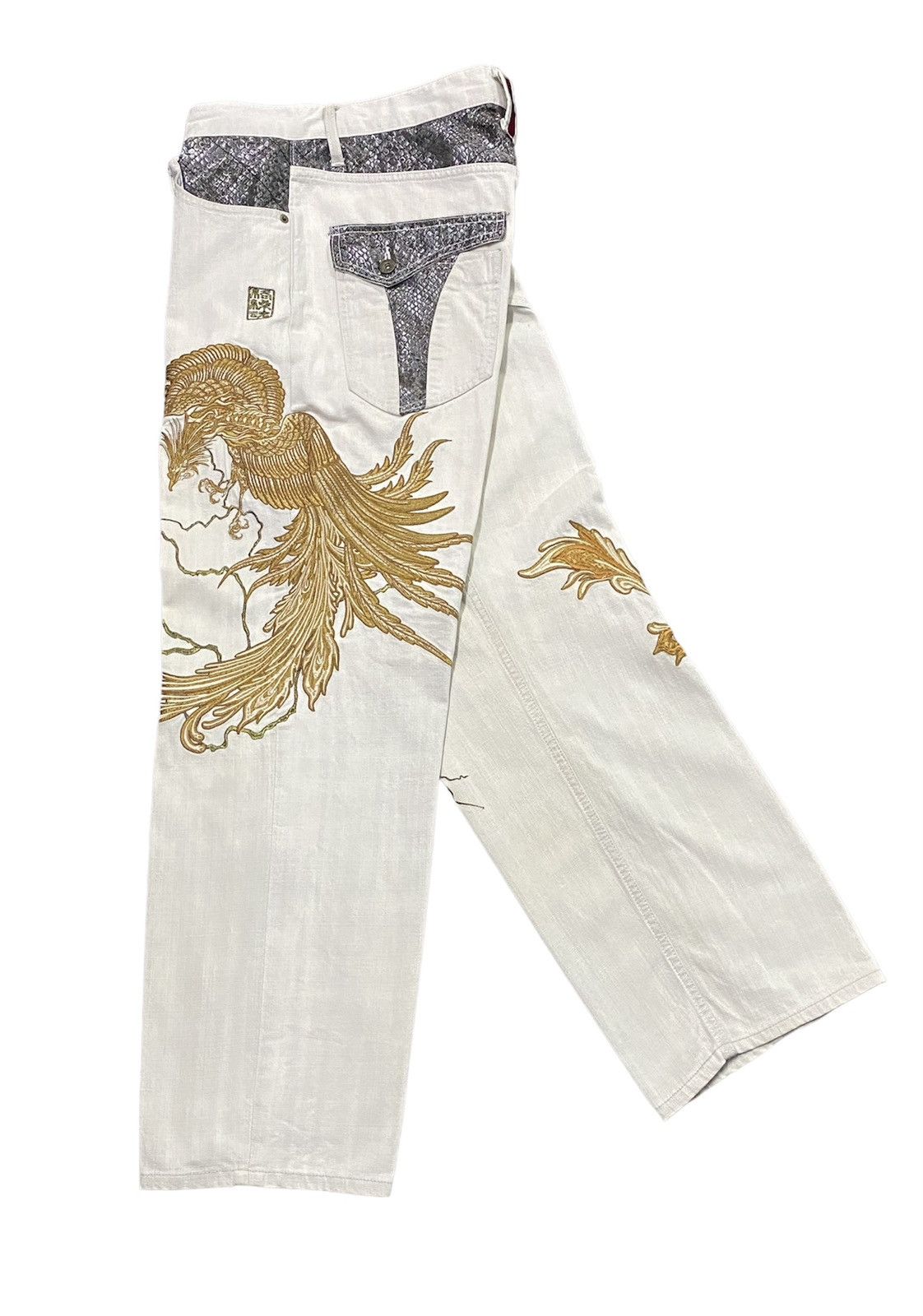 Japanese Brand Karakuri Tamashii Birds And Lightning Embroidery Denim Jeans Size US 36 / EU 52 - 23 Thumbnail