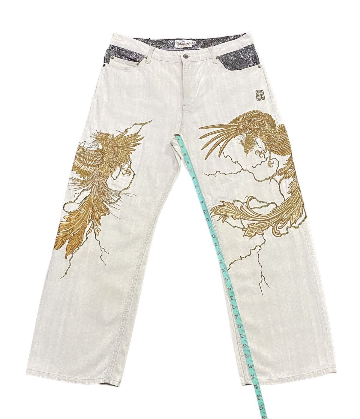 Japanese Brand Karakuri Tamashii Birds And Lightning Embroidery Denim Jeans Size US 36 / EU 52 - 7 Thumbnail
