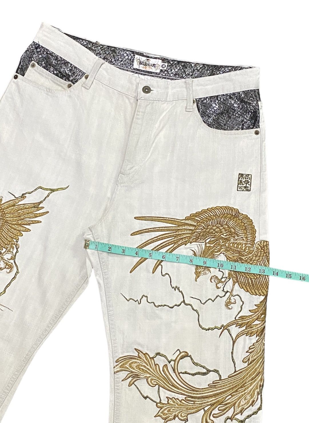 Japanese Brand Karakuri Tamashii Birds And Lightning Embroidery Denim Jeans Size US 36 / EU 52 - 8 Thumbnail