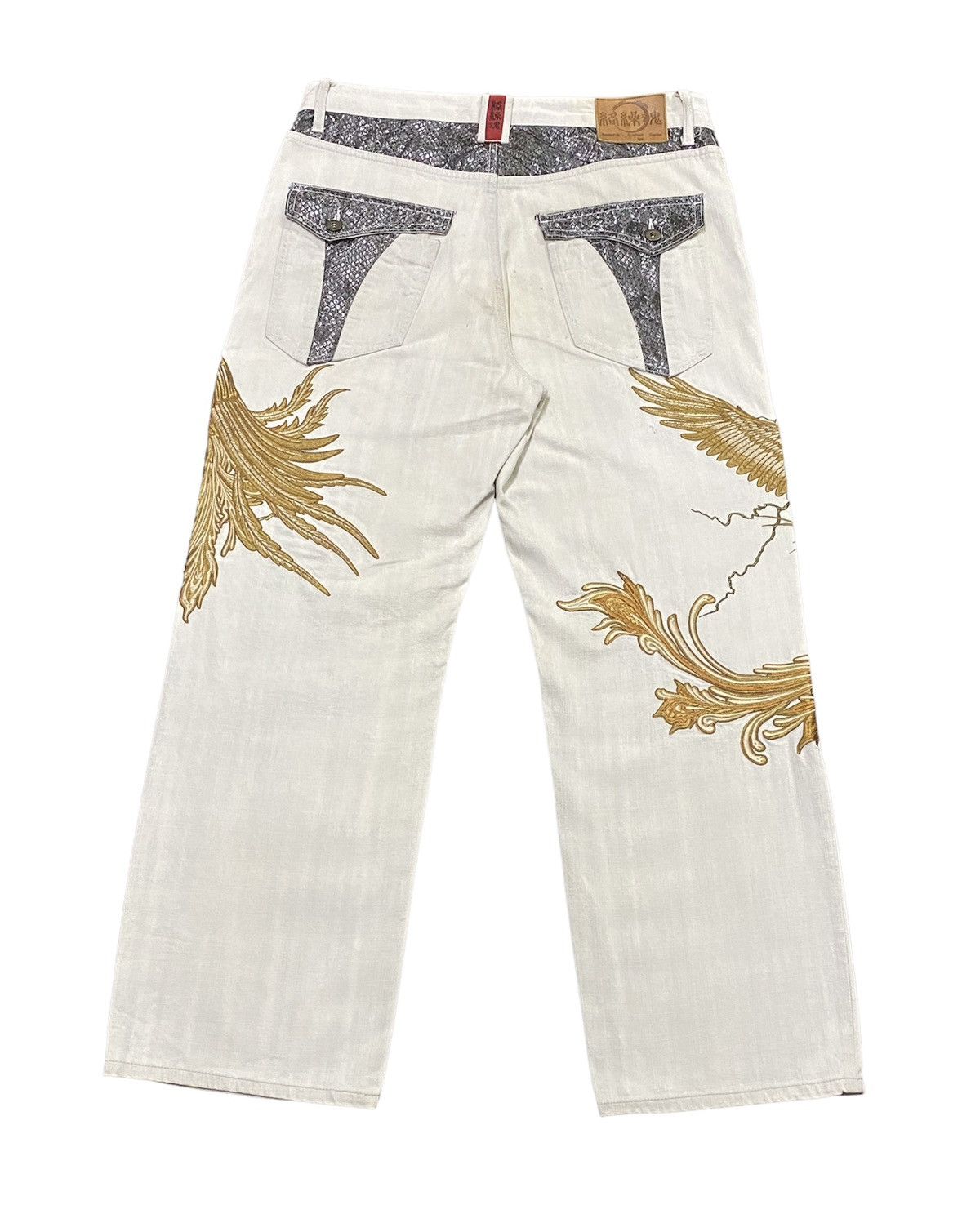 Japanese Brand Karakuri Tamashii Birds And Lightning Embroidery Denim Jeans Size US 36 / EU 52 - 3 Thumbnail