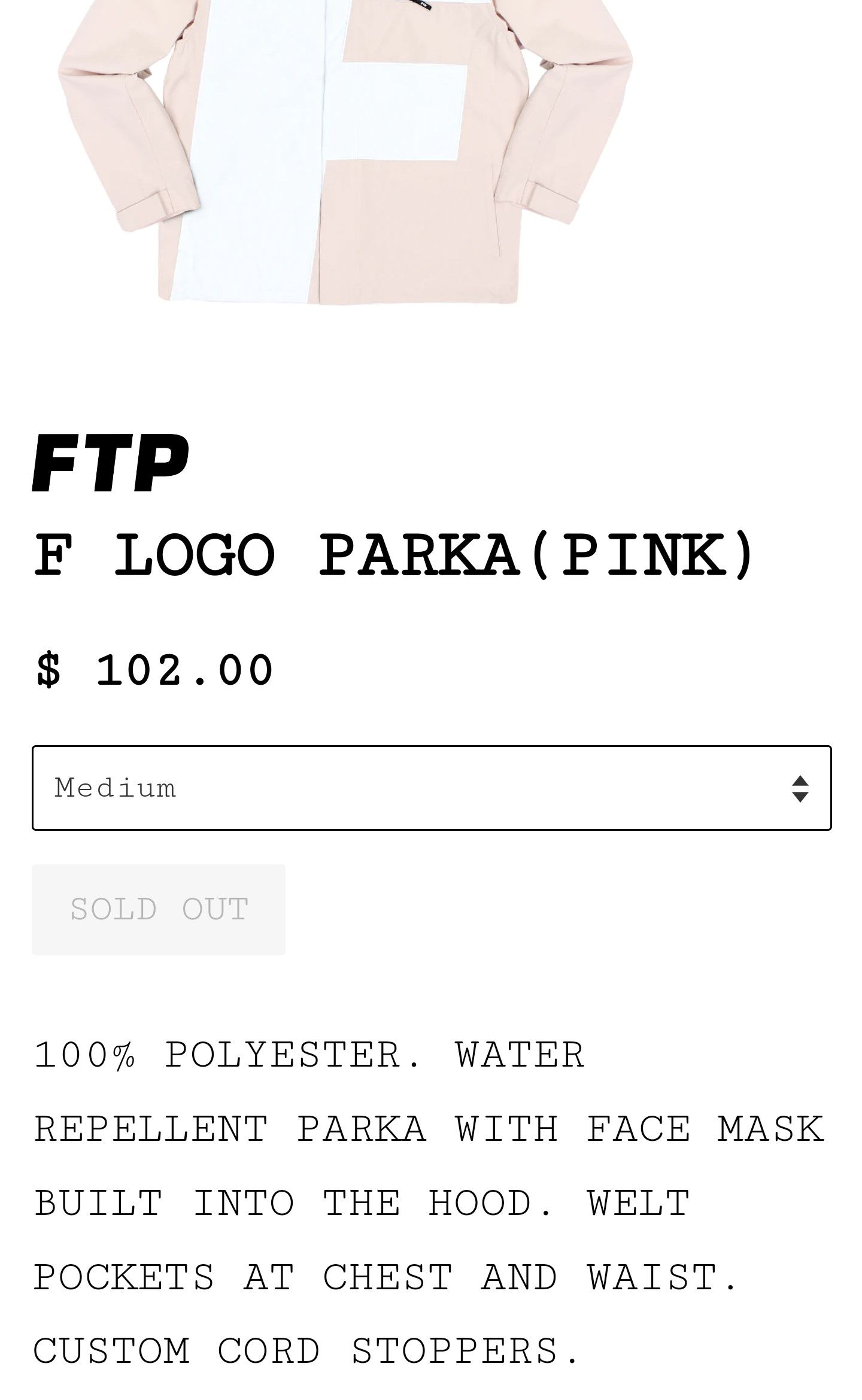 Fuck The Population FTP F Logo Parka (Pink) Size US M / EU 48-50 / 2 - 3 Thumbnail