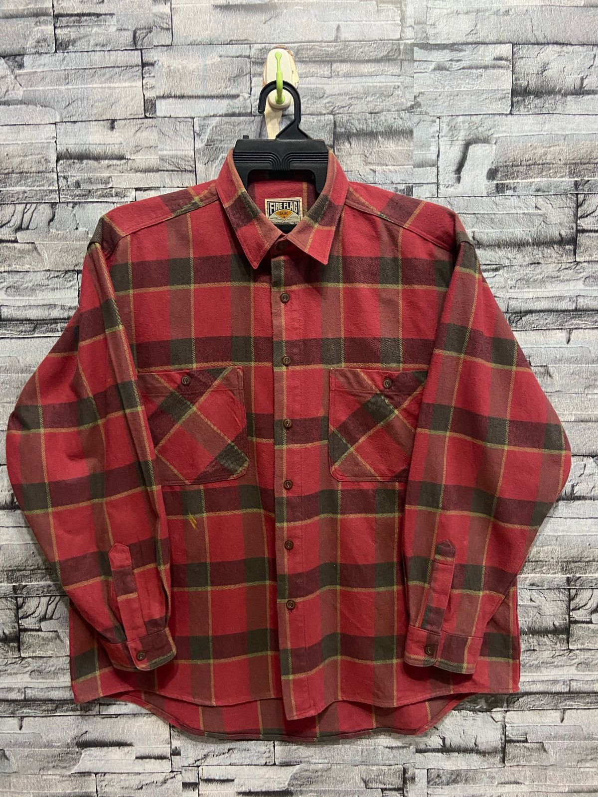 Japanese Brand Vintage Flannel Fire Flag double pocket plaid LL fit XL Size US XL / EU 56 / 4 - 1 Thumbnail