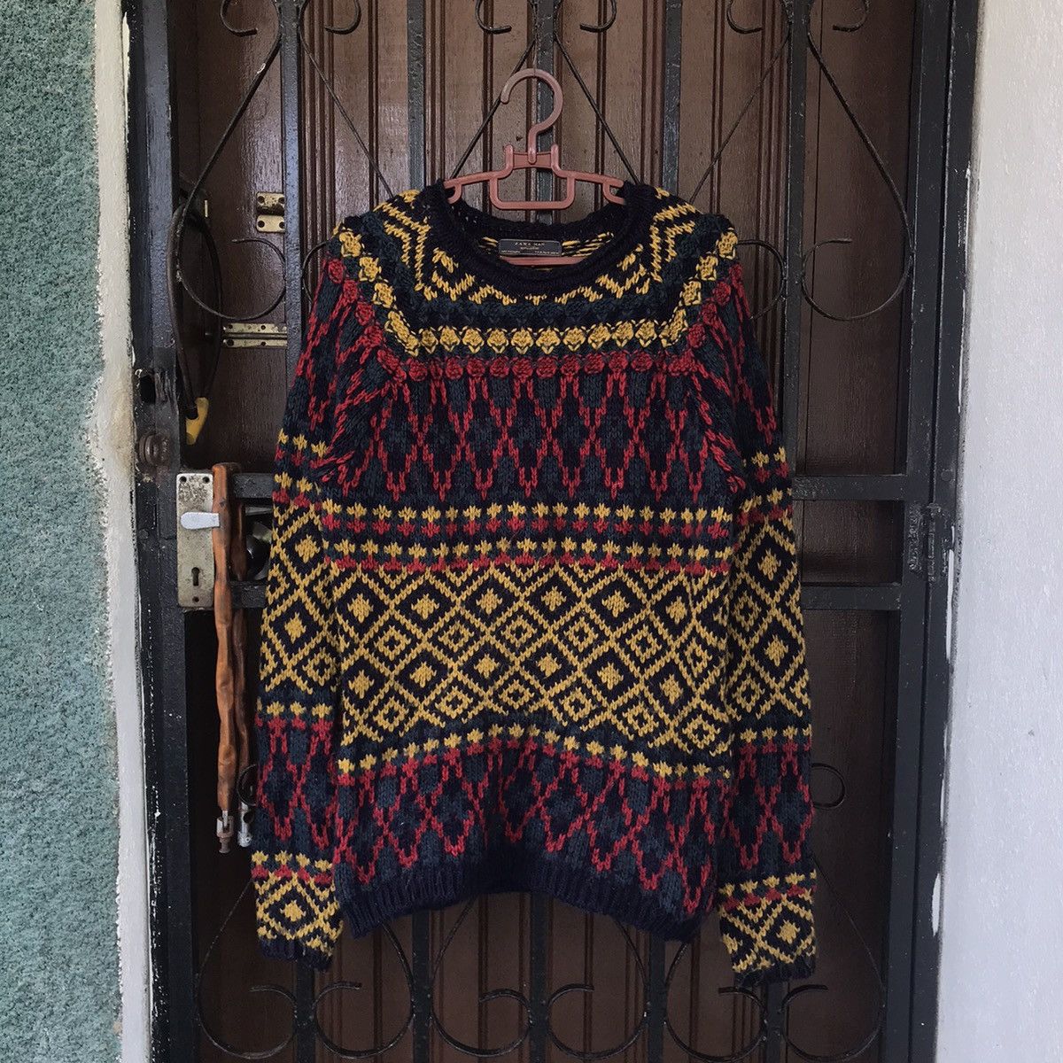 image of Coloured Cable Knit Sweater x Free Style Zara Man Denim Couture Coloured Cable Knit Jumper (Size XL