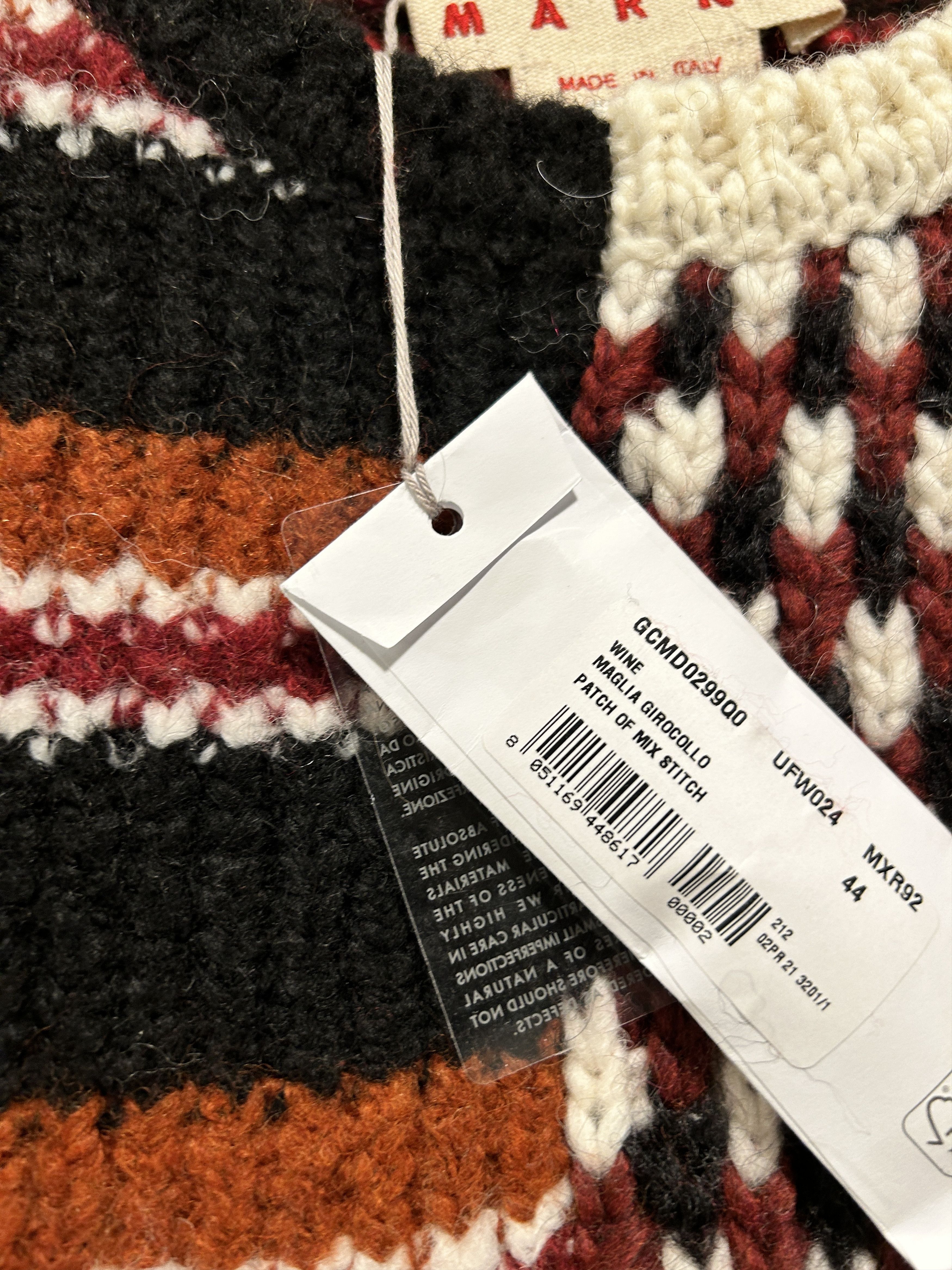 Marni MARNI Patchwork roundneck crochet knit sweater 'Wine' IT 44 Size M / US 6-8 / IT 42-44 - 2 Thumbnail