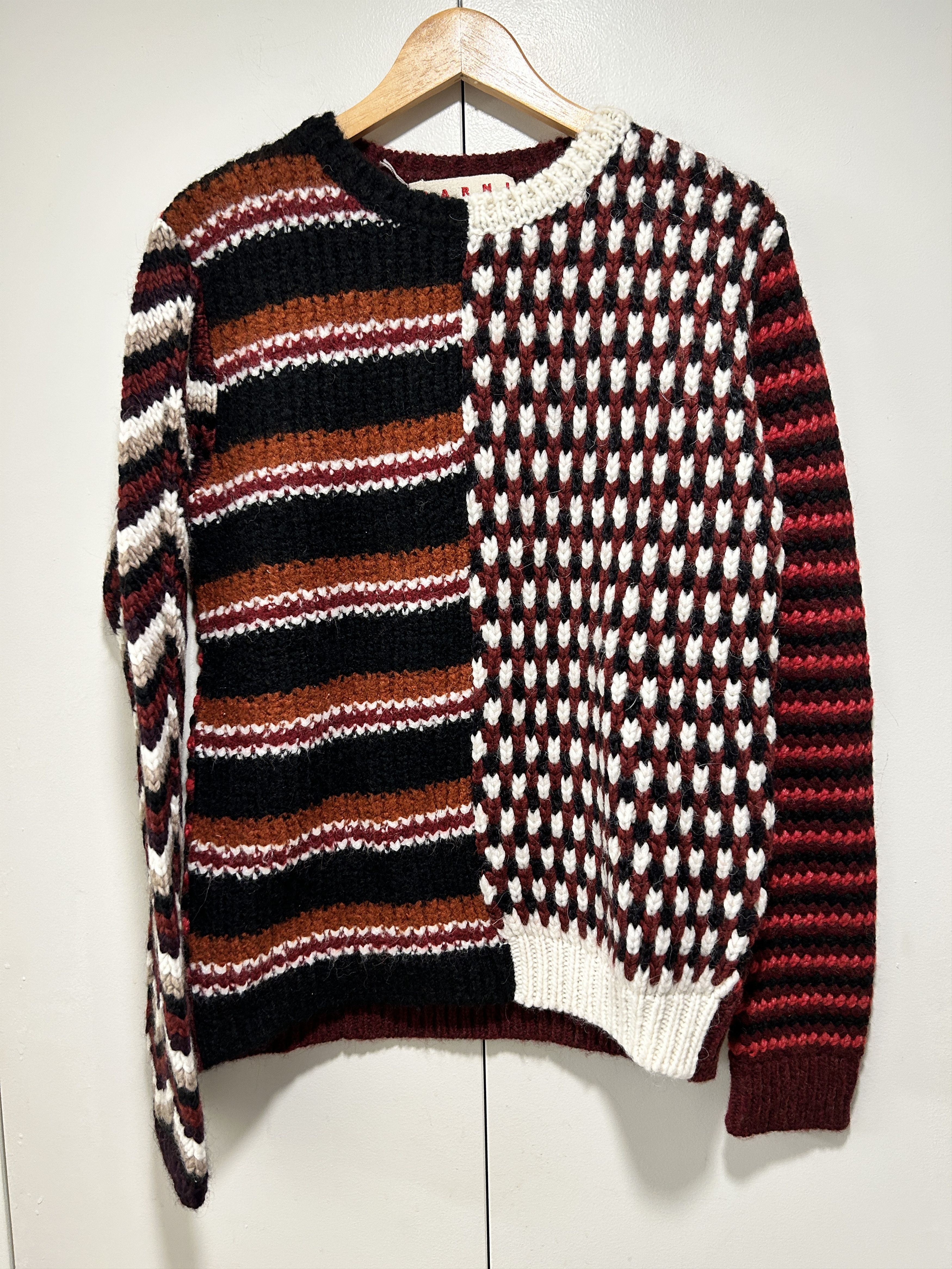 Marni MARNI Patchwork roundneck crochet knit sweater 'Wine' IT 44 Size M / US 6-8 / IT 42-44 - 1 Thumbnail