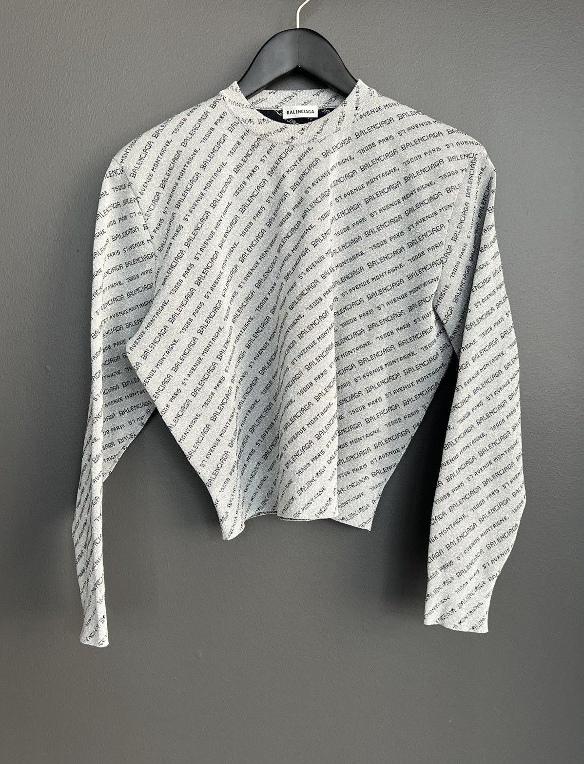 Balenciaga Silver All Over Logo Lurex Knit Crewneck Sweater