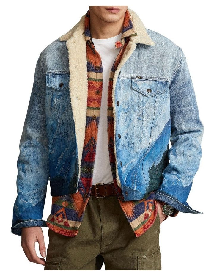 Polo Ralph Lauren Mountain Graphic Print Sherpa Fleece-Lined Trucker Jacket Size US M / EU 48-50 / 2 - 2 Thumbnail